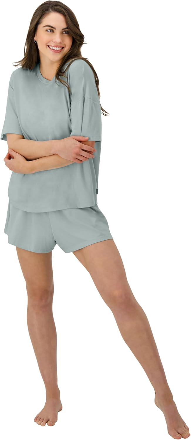 HANES DAME LOUNGE SETT | SUPERSOFT BOXY T-SKJORTE &amp; SHORTS | 2-DELT SALONGWEAR FOR HVERDAG &amp; SØVN