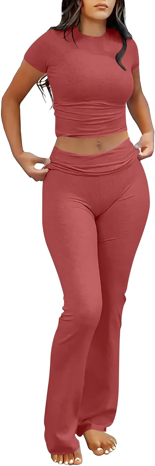 ANRABESS DAME LONGWEAR – TRENDY 2-DELT SETT MED FLAREBUKSE &amp; CROP TOP