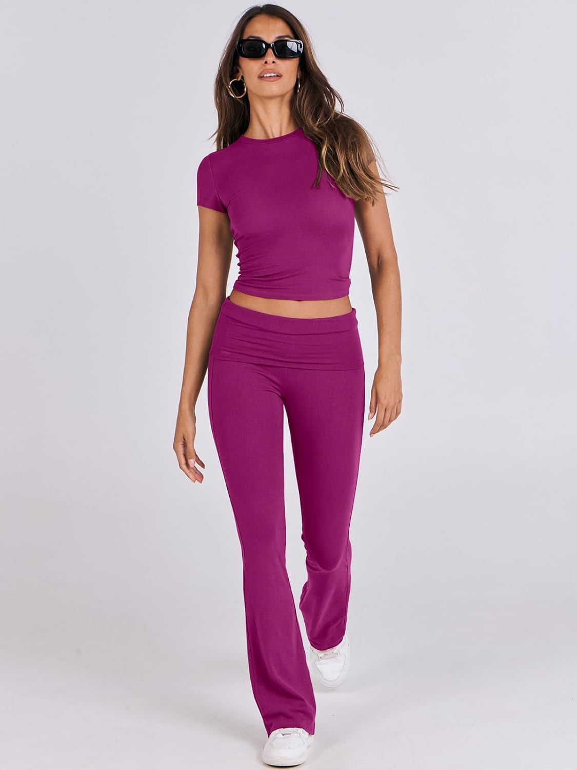 ANRABESS DAME LONGWEAR – TRENDY 2-DELT SETT MED FLAREBUKSE &amp; CROP TOP