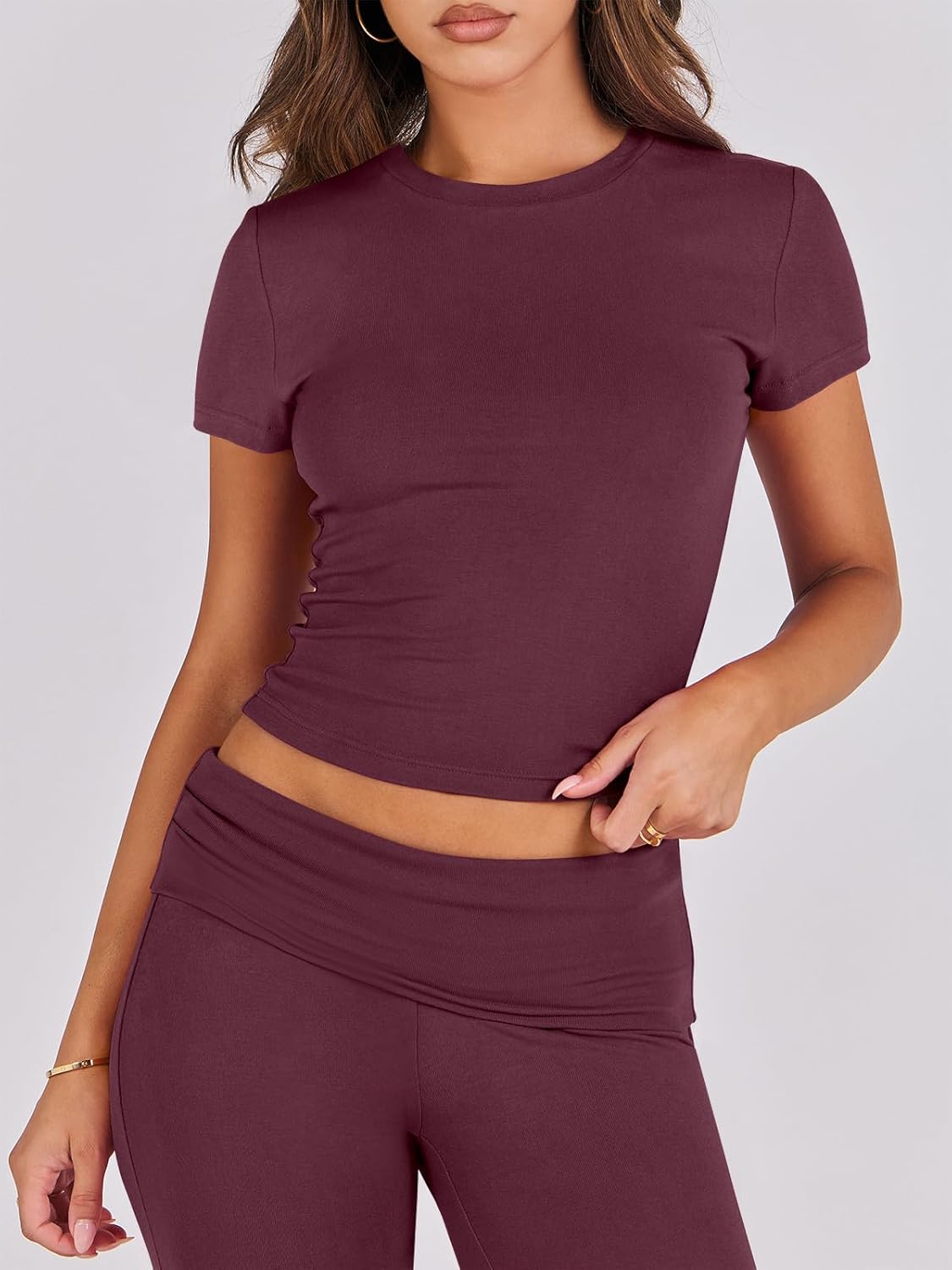 ANRABESS DAME LONGWEAR – TRENDY 2-DELT SETT MED FLAREBUKSE &amp; CROP TOP