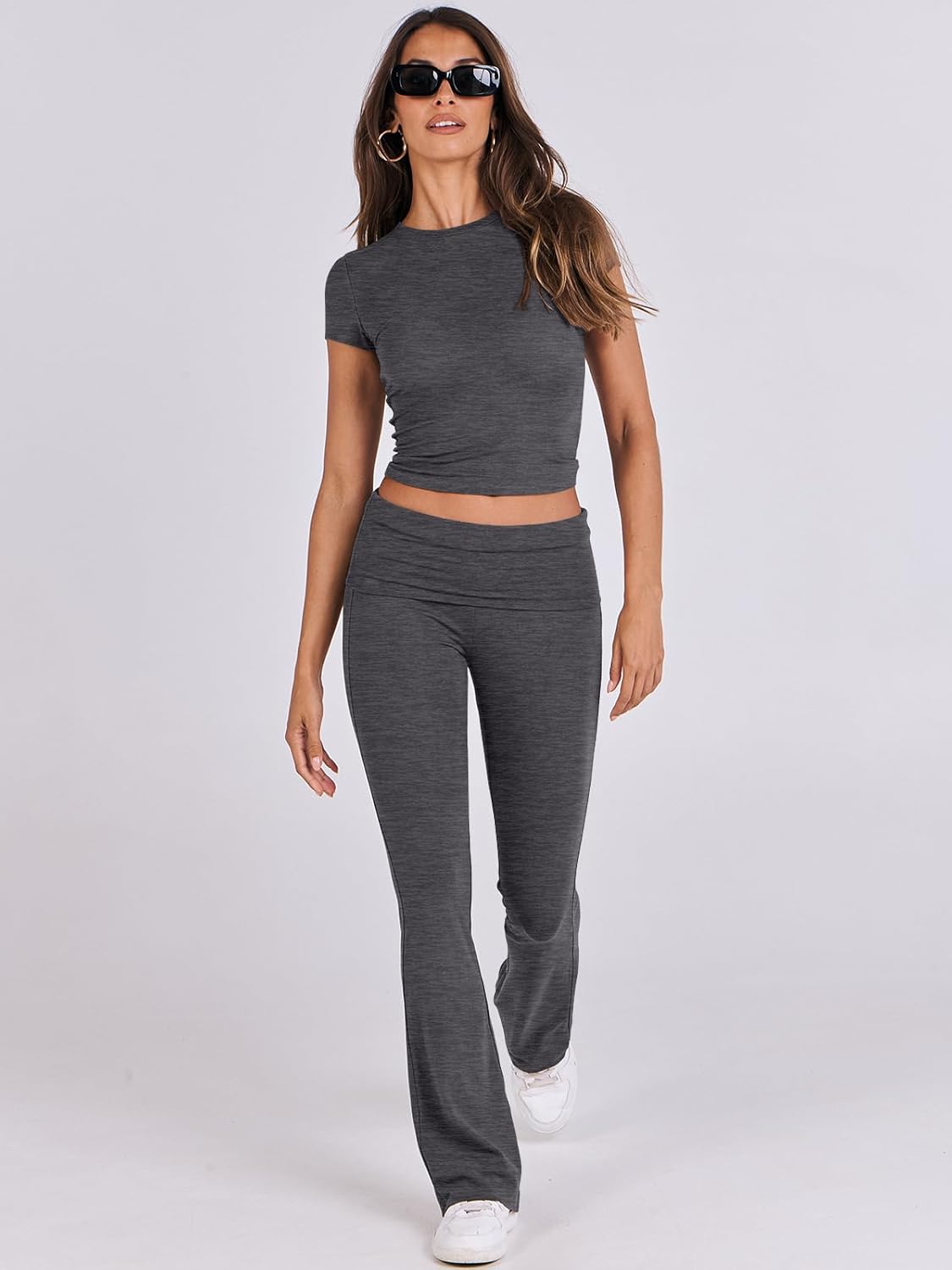 ANRABESS DAME LONGWEAR – TRENDY 2-DELT SETT MED FLAREBUKSE &amp; CROP TOP