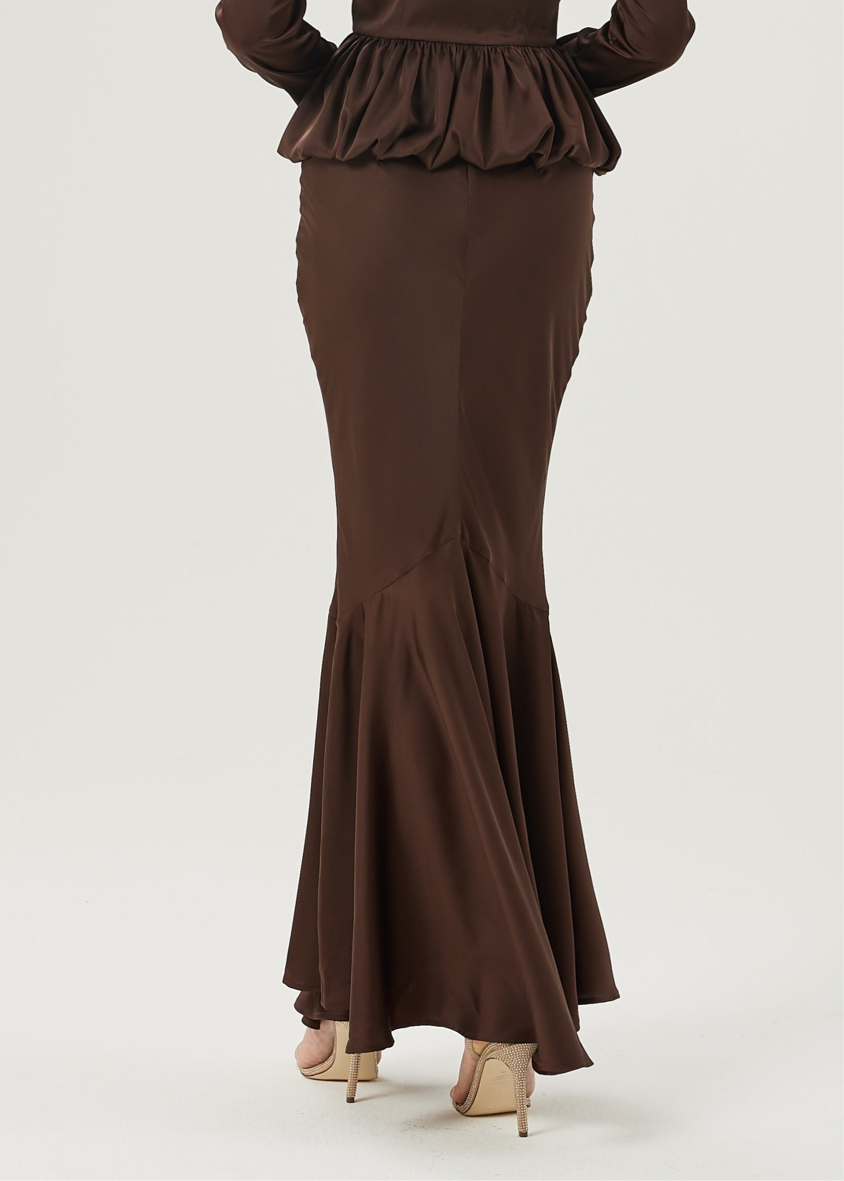 Bianca Bias Cut Peplum Elegance Skirt | Cocoa