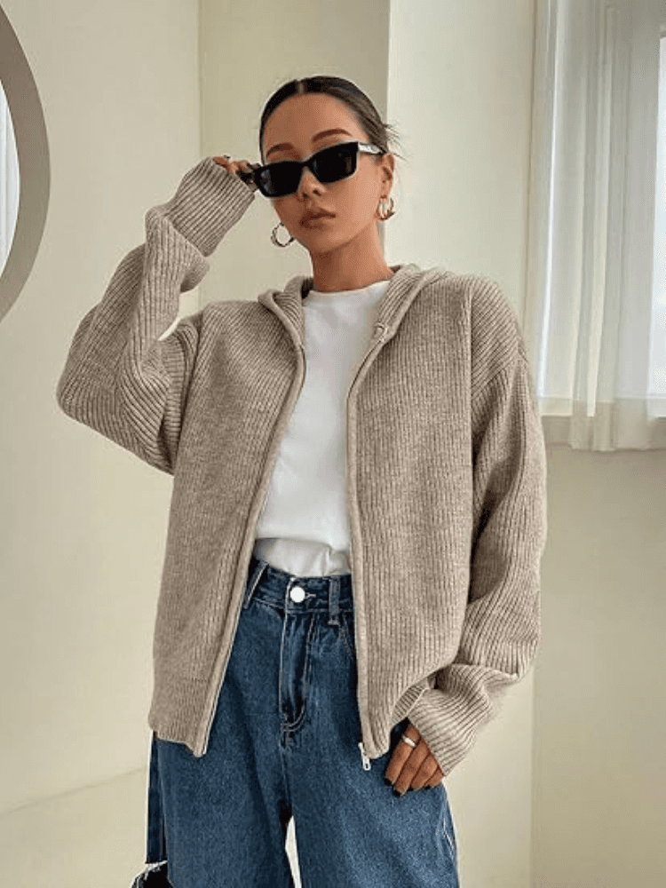 VARME &amp; HVISKER OVERSIZE HØSTKARDIGAN MED HETTE