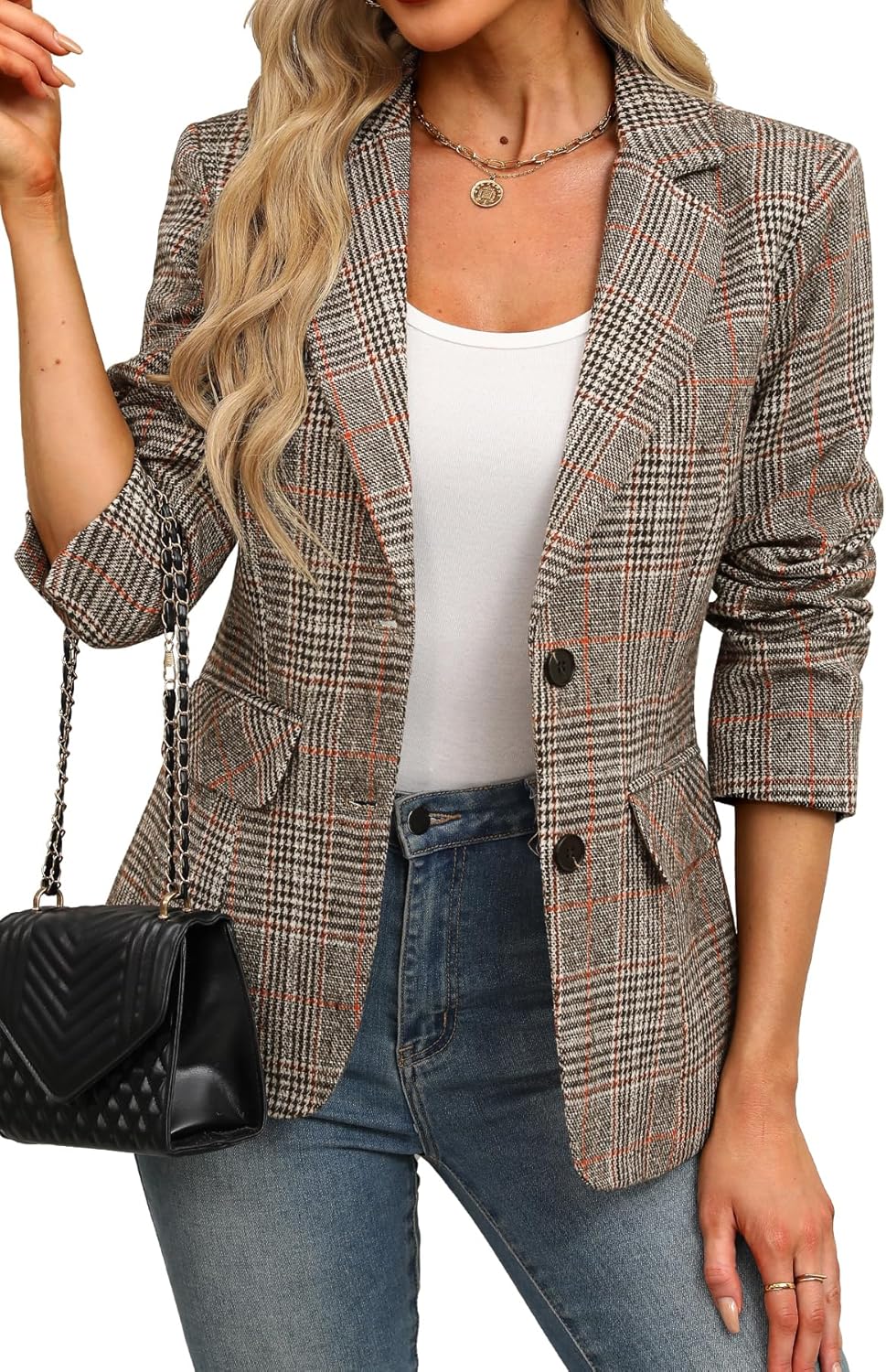 Dame blazer i rutete Houndtooth – 2 knapper