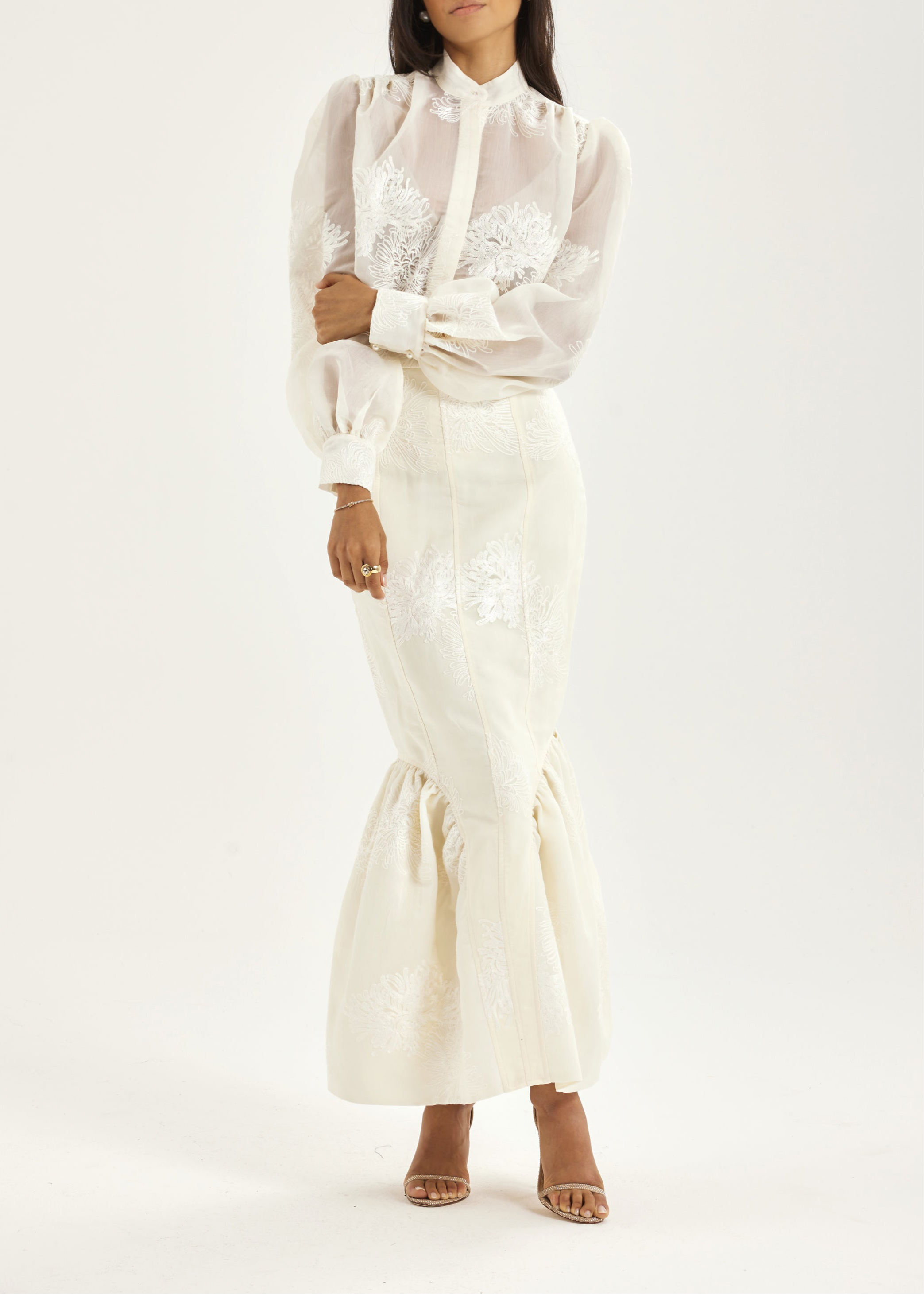 Sophia Panel- & Peplum Blyantskjørt | French Vanilla