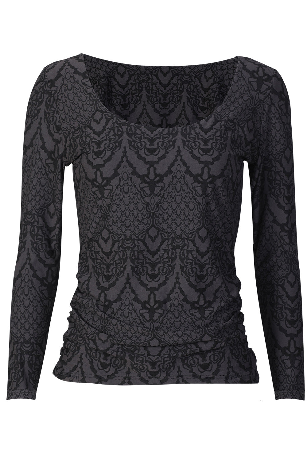 Alma Ls Turn Top | Dark Grey Lala | Vendbar bluse fra Liberté