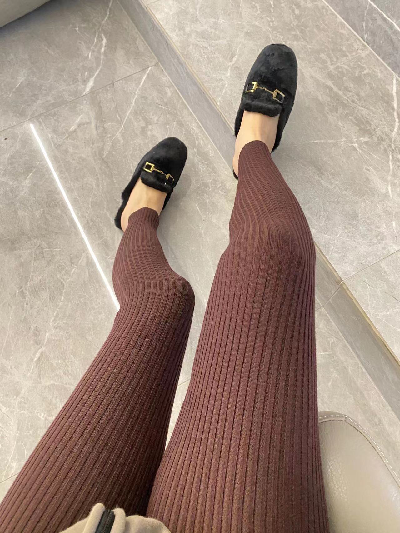 Ribbet naadloze tights med høy midje – Creme