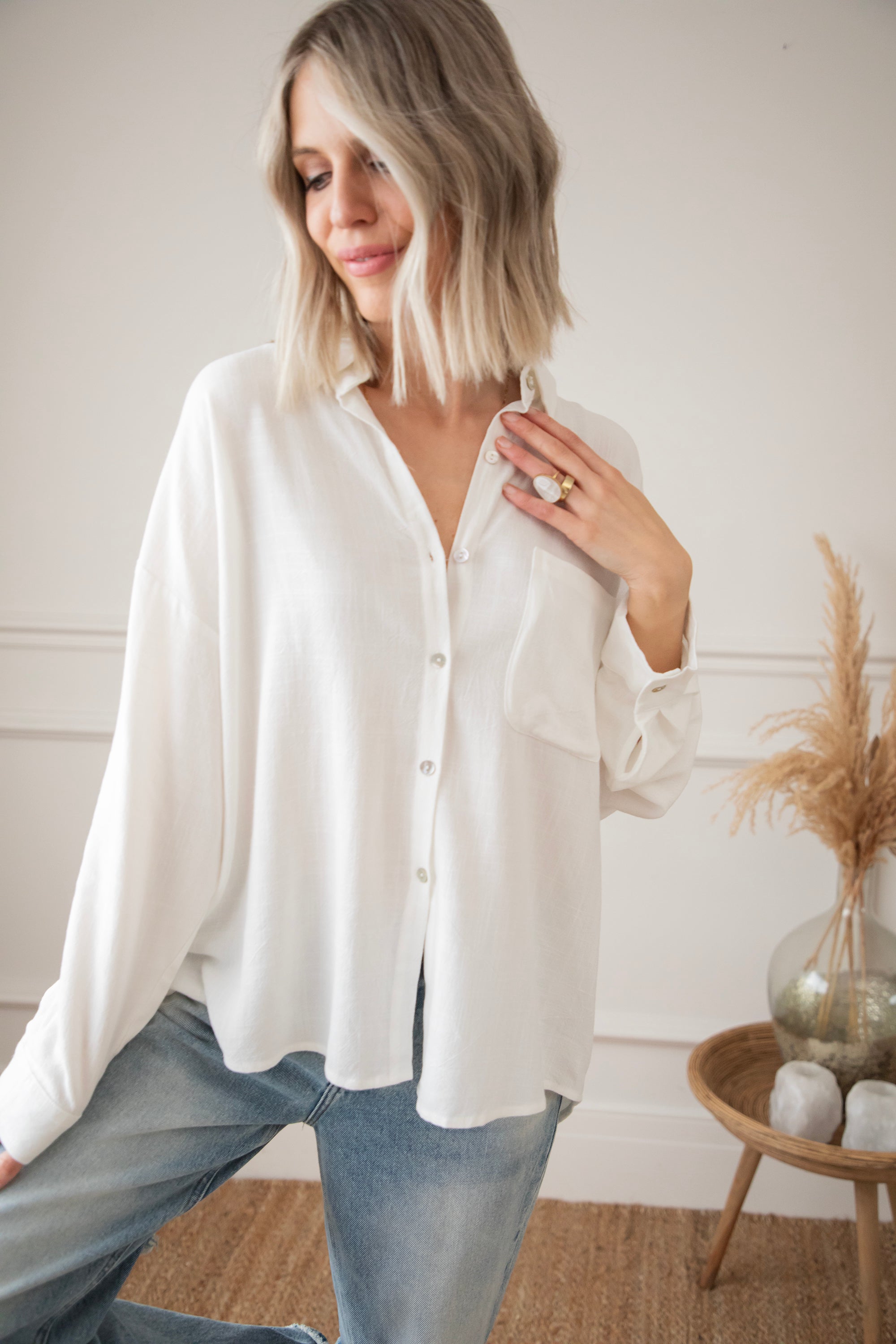 LØS LINBLUSE – BEIGE | OVERSIZE TRENDY SOMMERBLUSSE