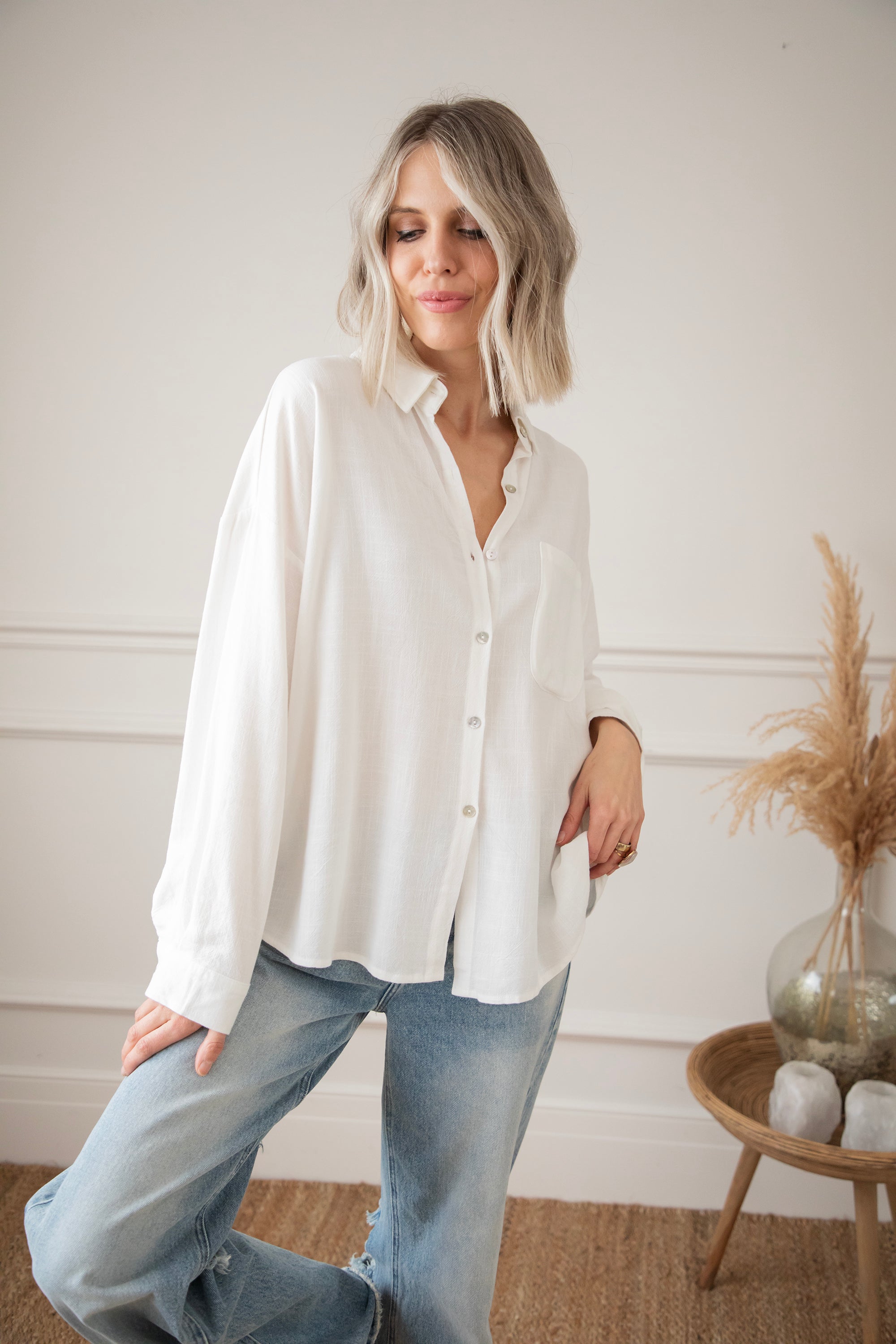 LØS LINBLUSE – BEIGE | OVERSIZE TRENDY SOMMERBLUSSE