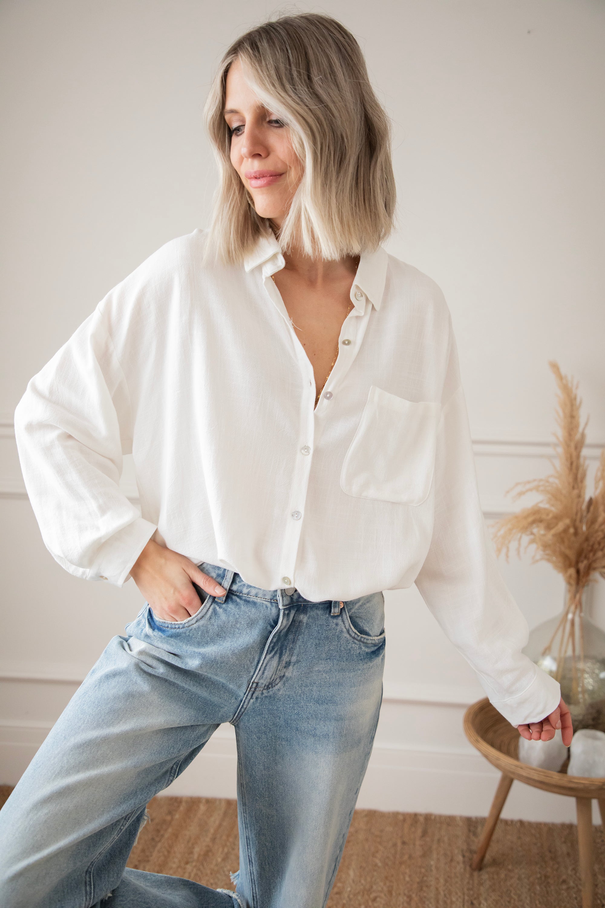 LØS LINBLUSE – BEIGE | OVERSIZE TRENDY SOMMERBLUSSE