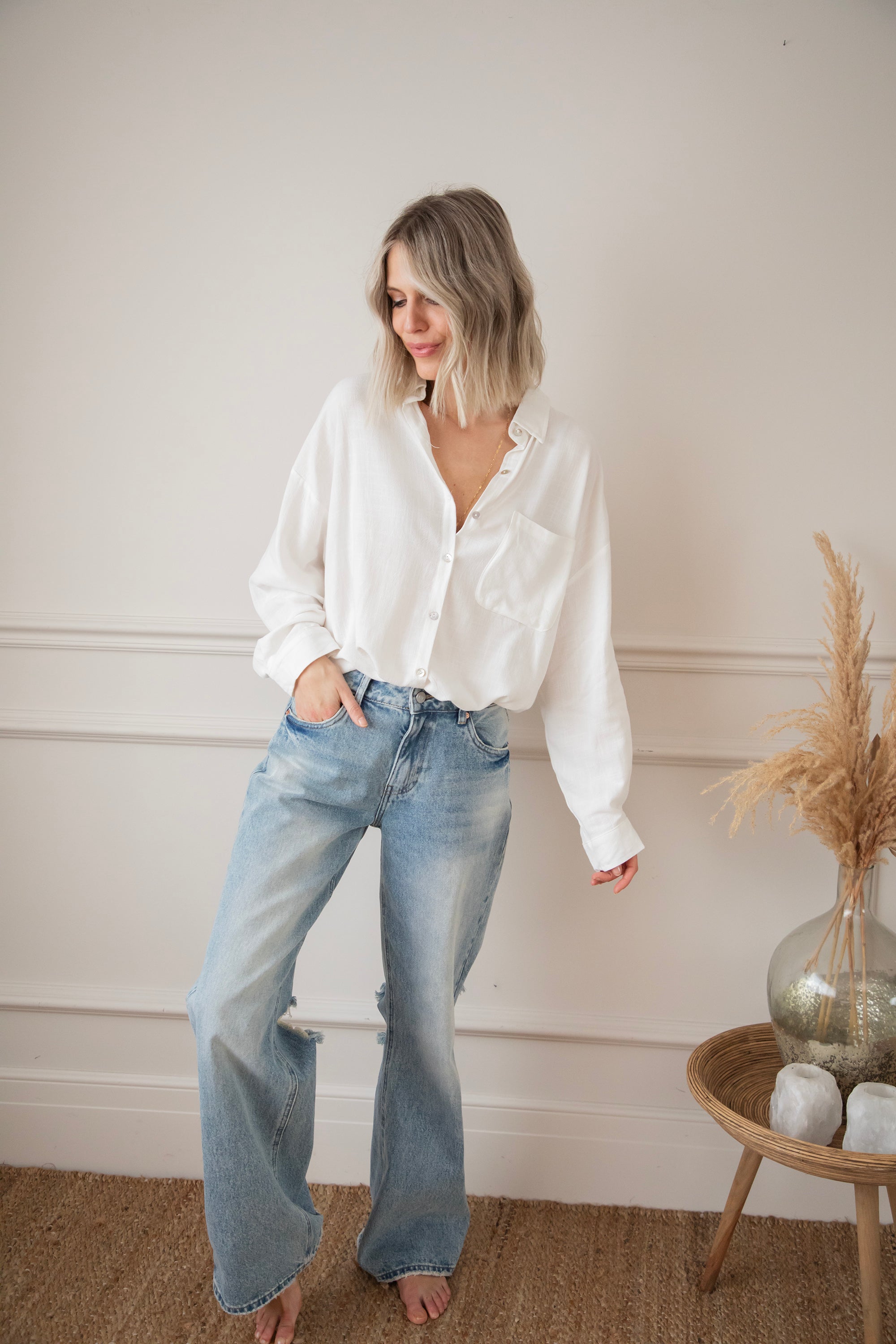 LØS LINBLUSE – BEIGE | OVERSIZE TRENDY SOMMERBLUSSE