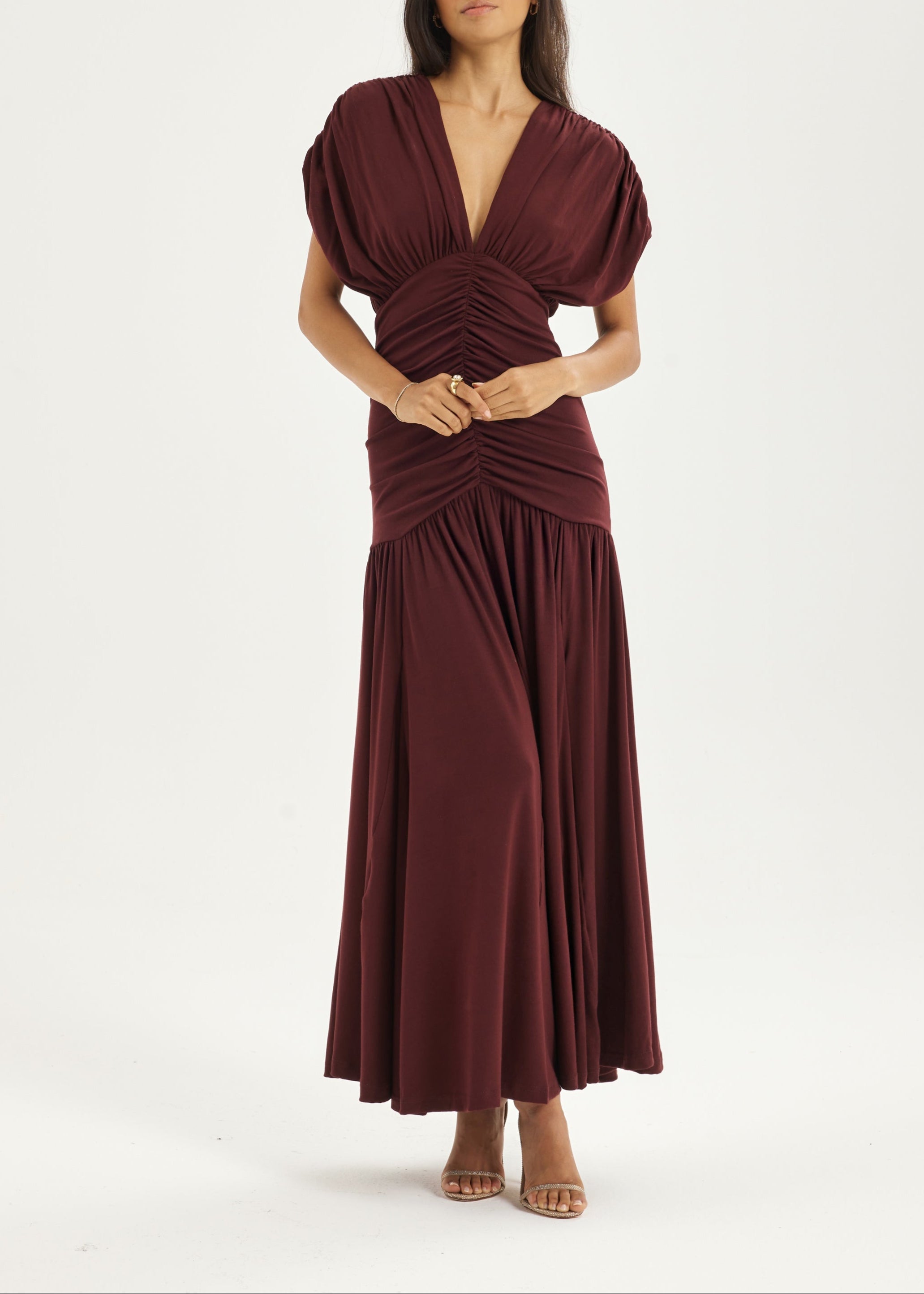 Alaina Drapert Paneldrøm Kjole | Merlot