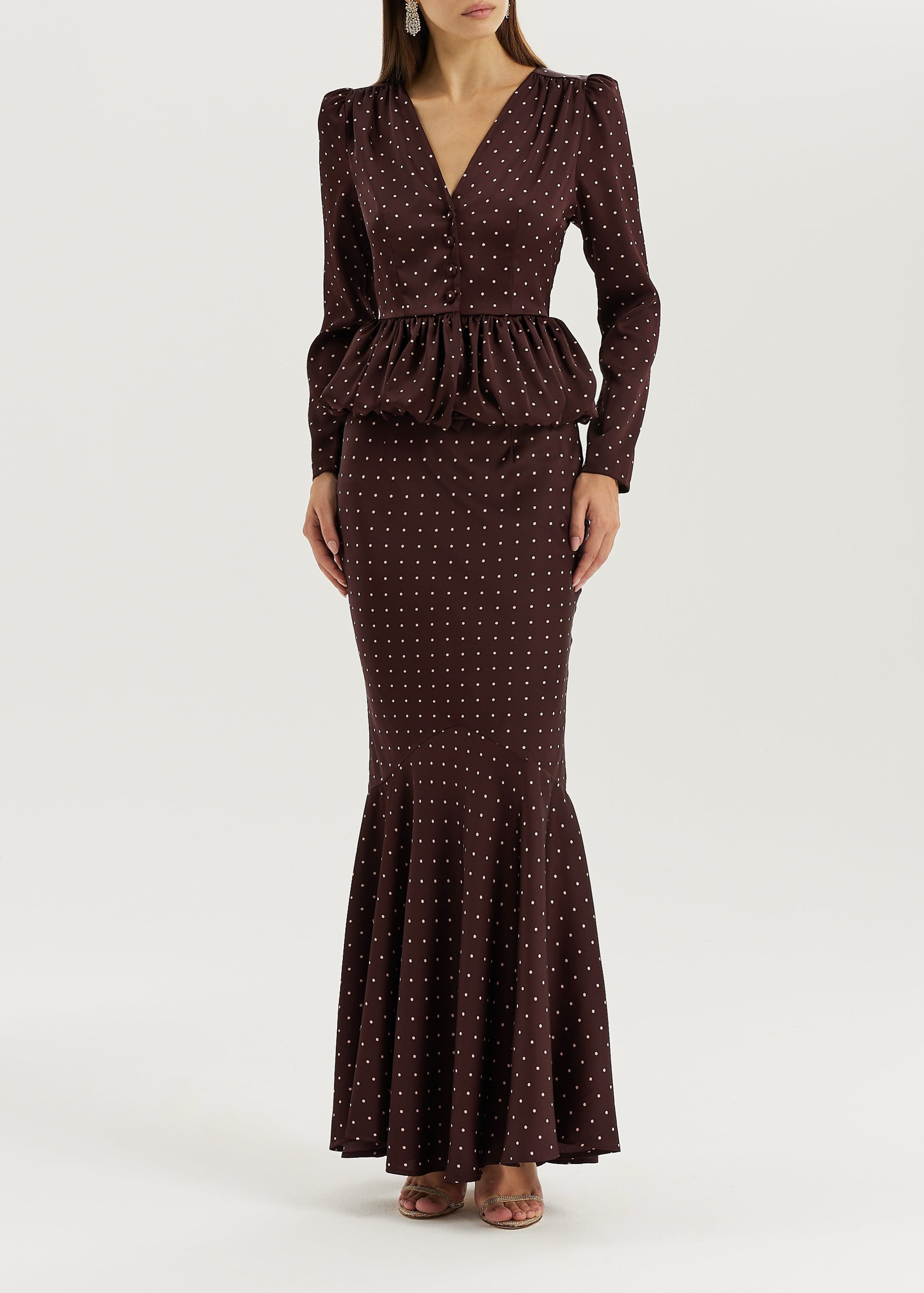 Bianca Polka Bias Cut Elegance Skirt | Merlot