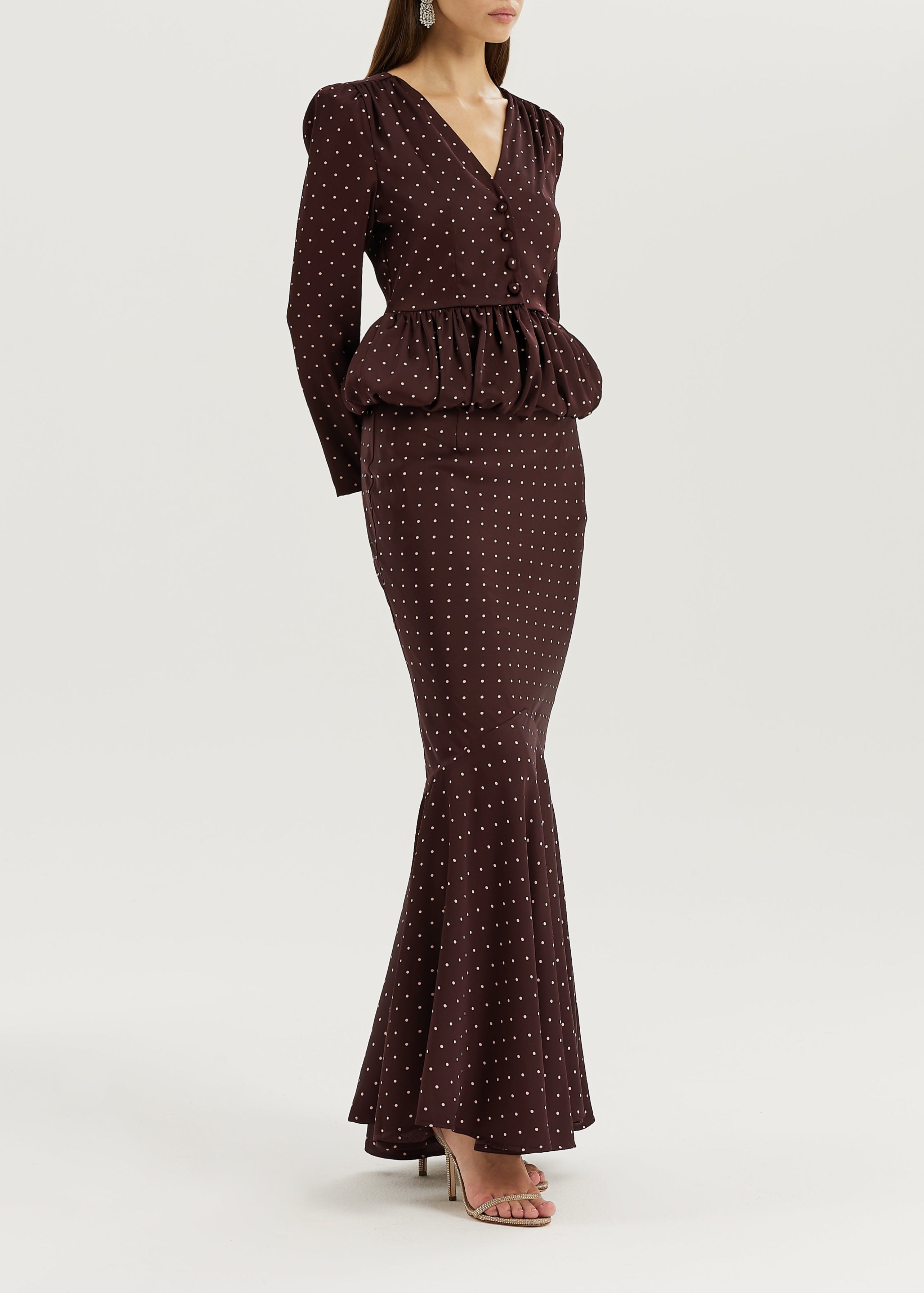 Bianca Polka Bias Cut Elegance Skirt | Merlot