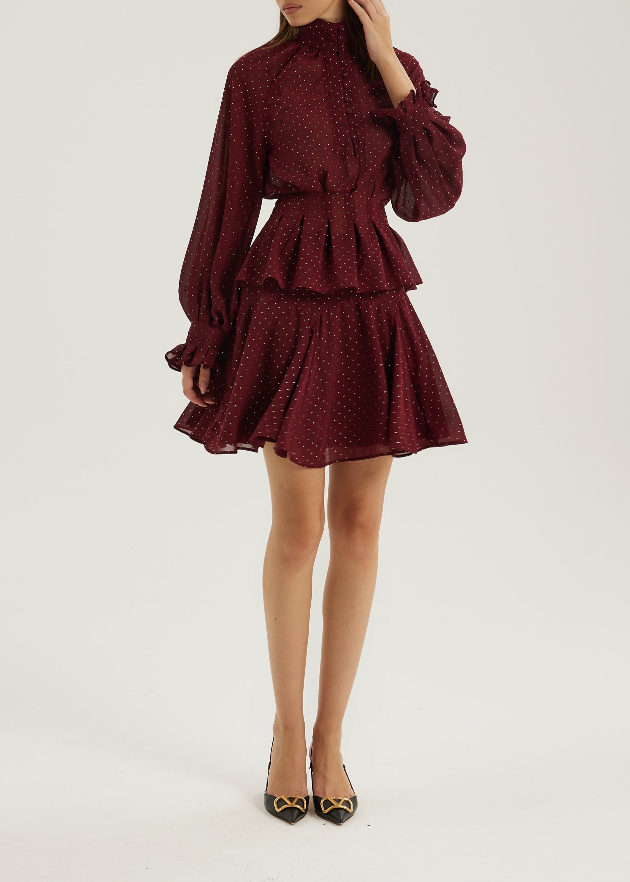 Allegra Flounce Polka Dot Skirt | Merlot/Gold