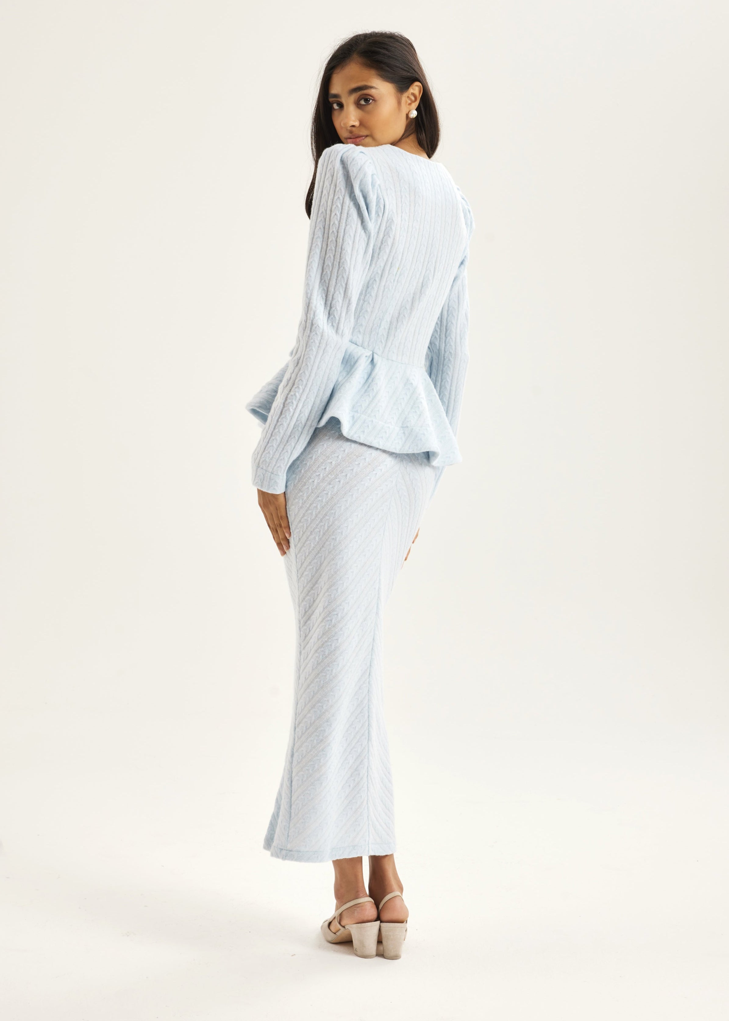 Anastasia Knitted Peplum Jacket | Pastel Blue