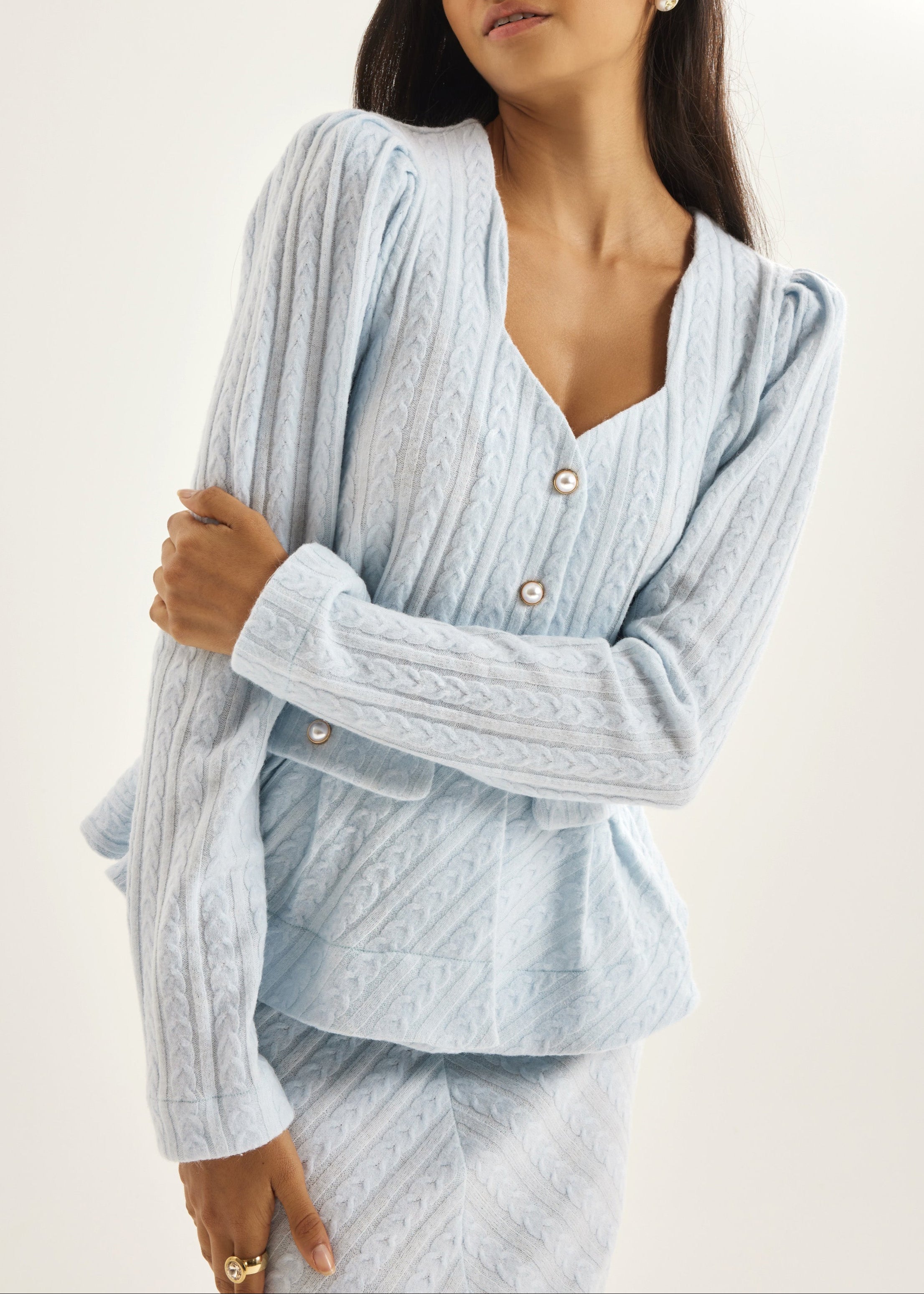 Anastasia Knitted Peplum Jacket | Pastel Blue