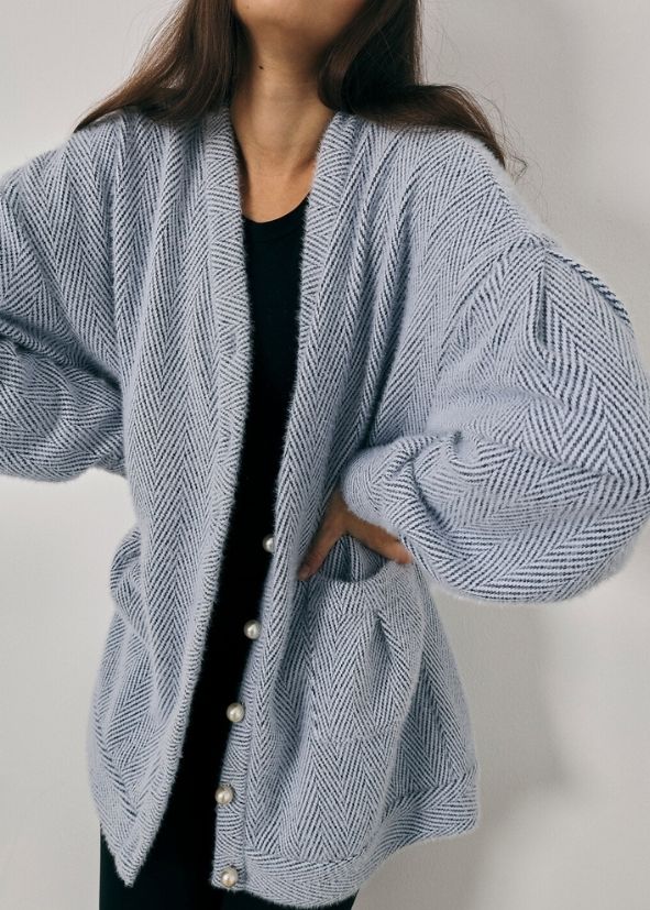 Arabelle Chevron Cosy Cardigan | Navy/White