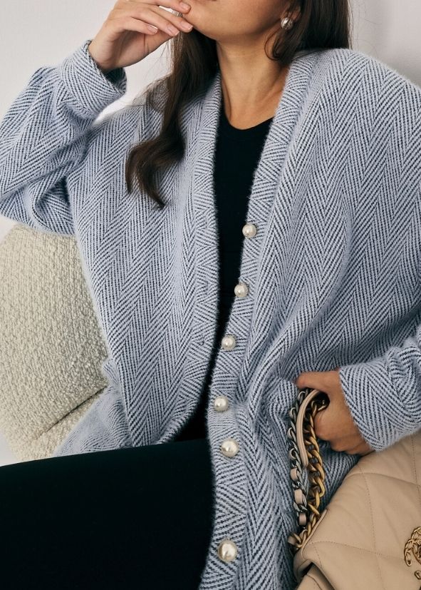 Arabelle Chevron Cosy Cardigan | Navy/White