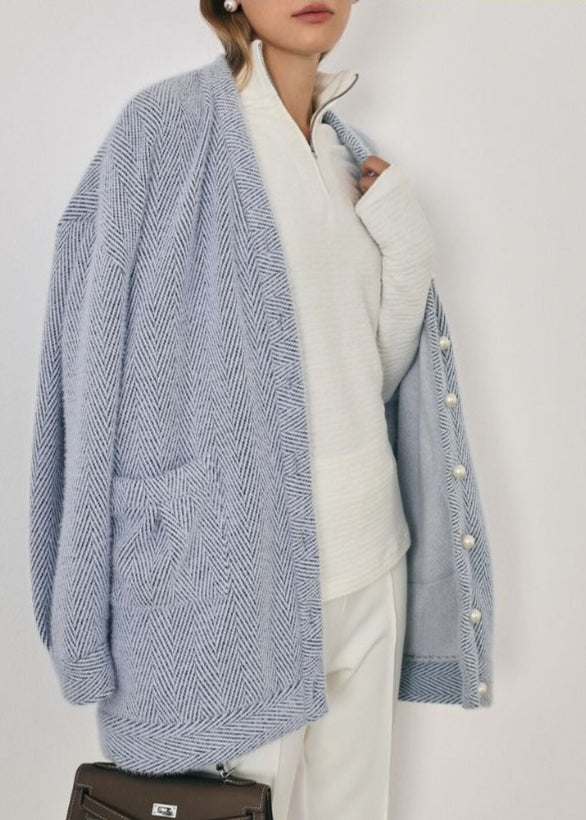 Arabelle Chevron Cosy Cardigan | Navy/White