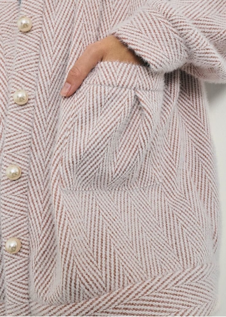 Arabelle Chevron Cosy Cardigan | Pink/White