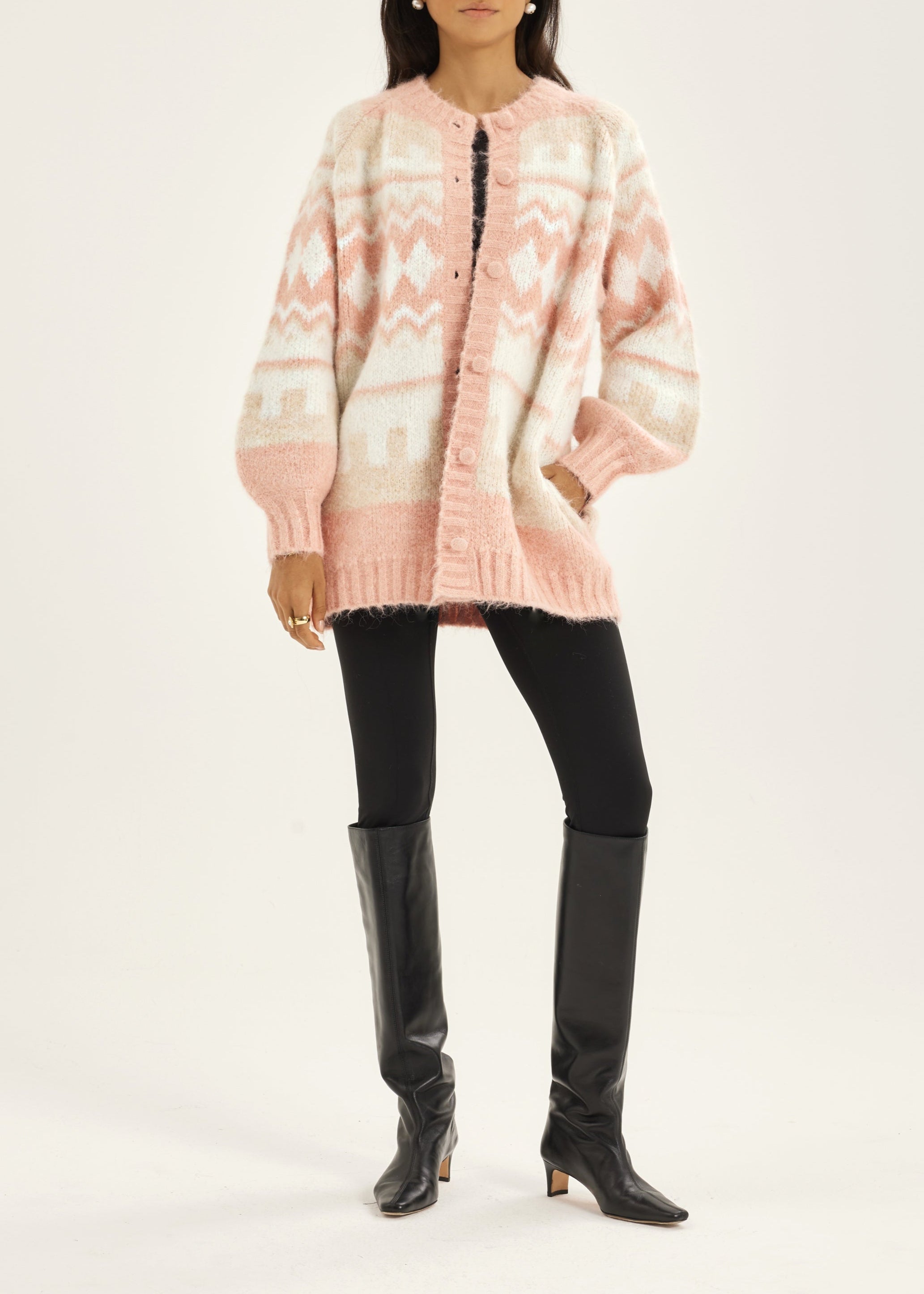 Aspen Fairisle Cosy Cardigan | Dusky Pink