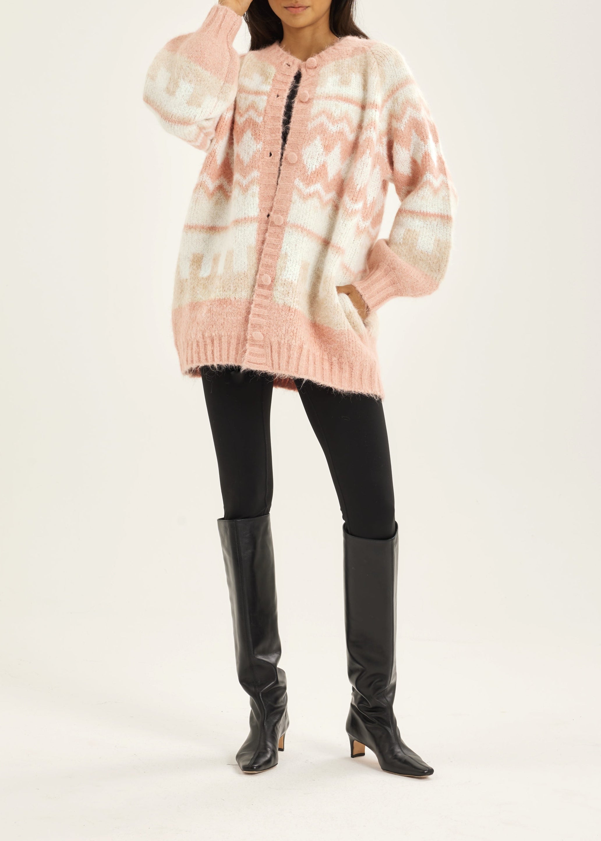 Aspen Fairisle Cosy Cardigan | Dusky Pink
