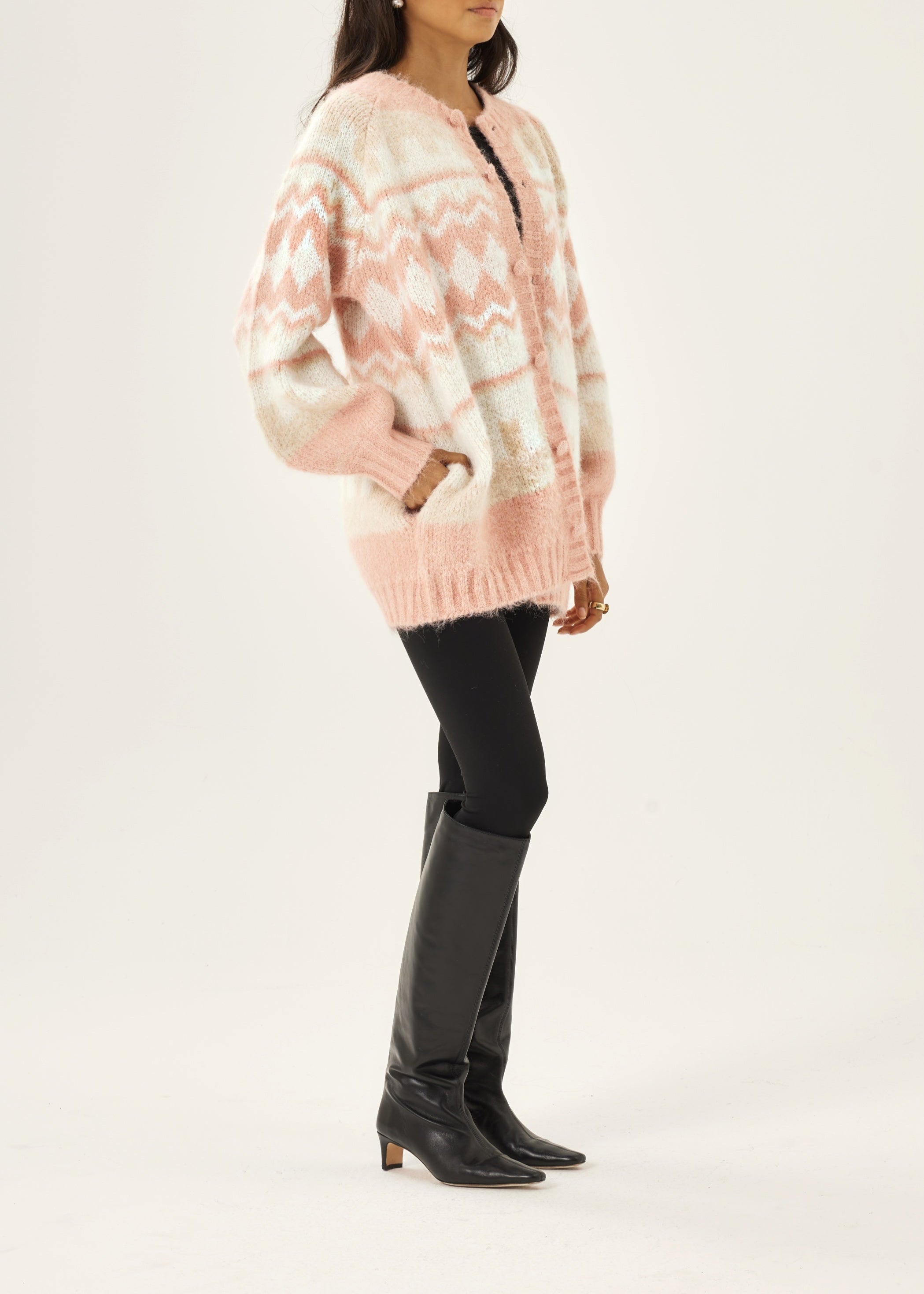 Aspen Fairisle Cosy Cardigan | Dusky Pink