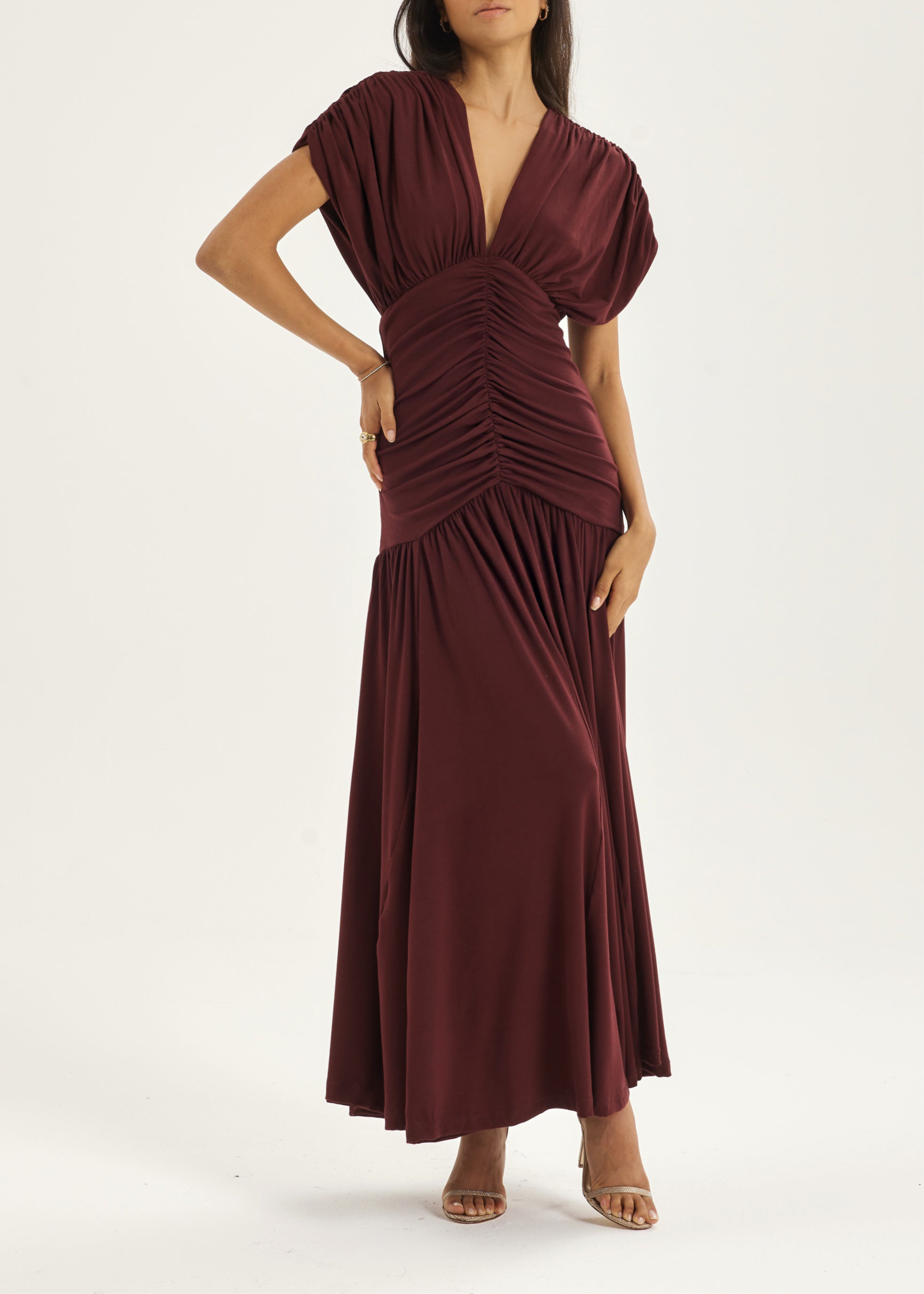 Alaina Drapert Paneldrøm Kjole | Merlot