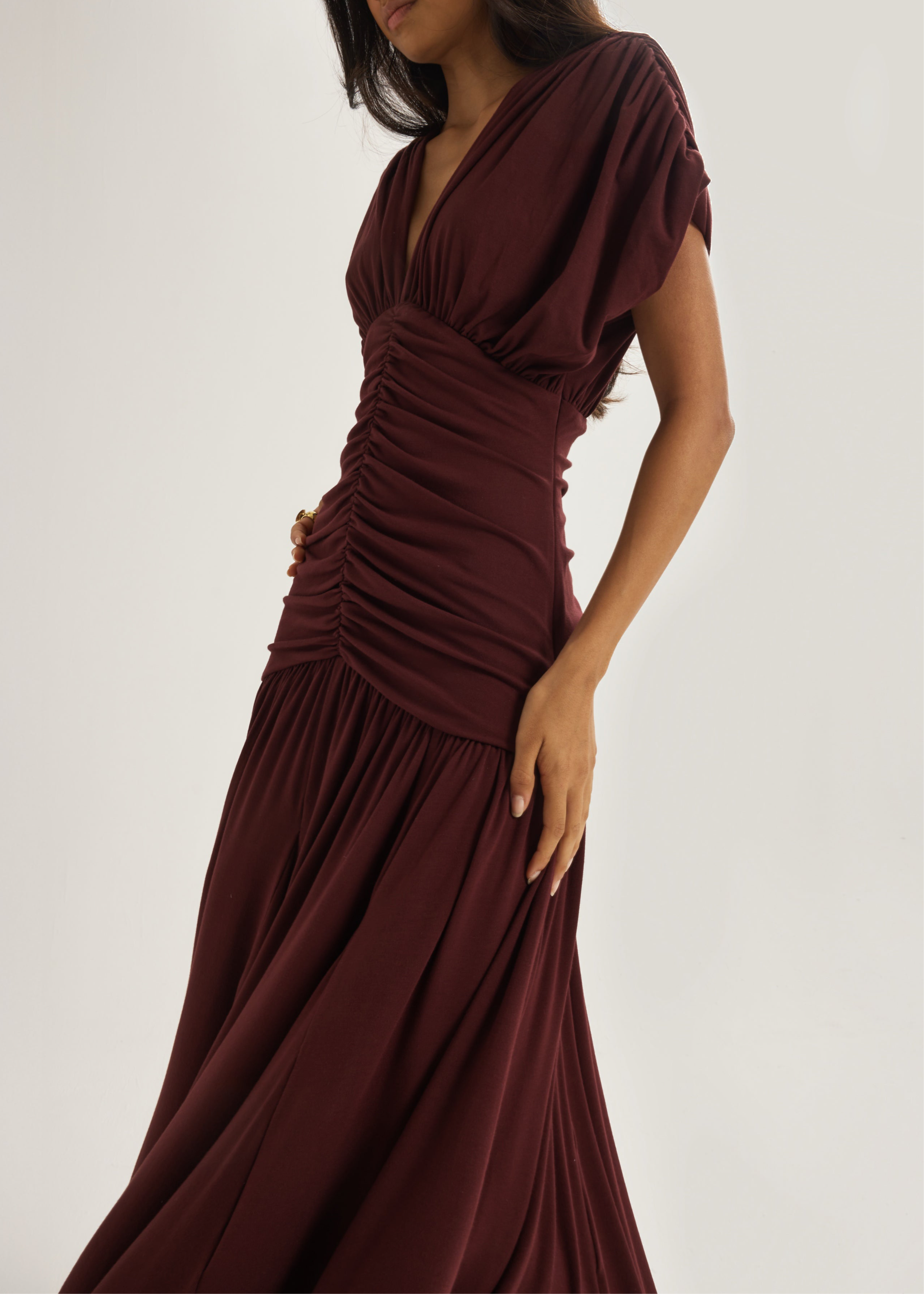 Alaina Drapert Paneldrøm Kjole | Merlot