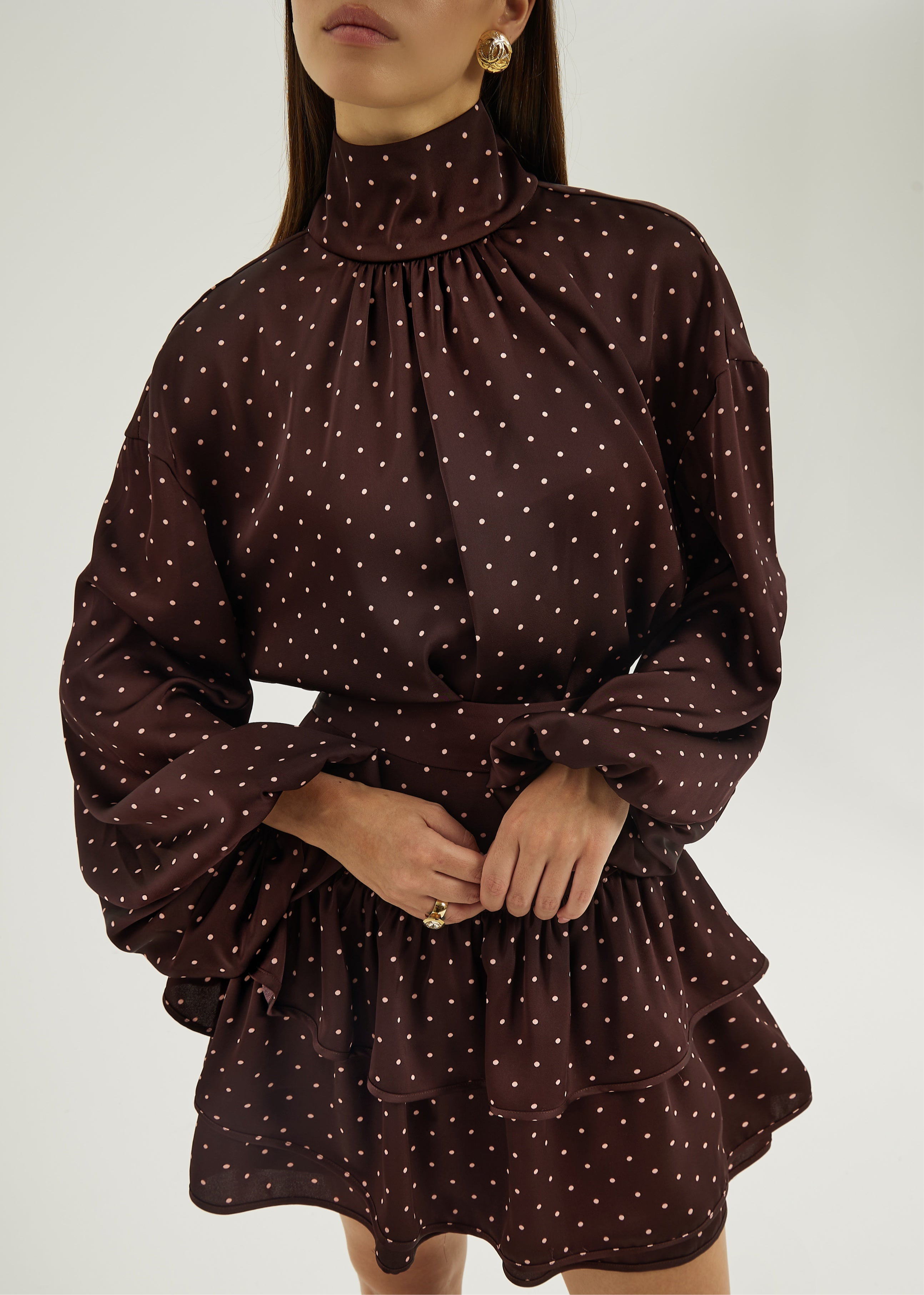 Anita Polka Volume Sleeve Blouse | Merlot