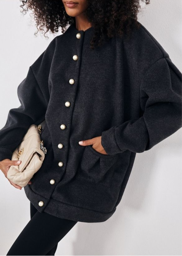 Corrine Pearl Button Cardigan Coat | Charcoal