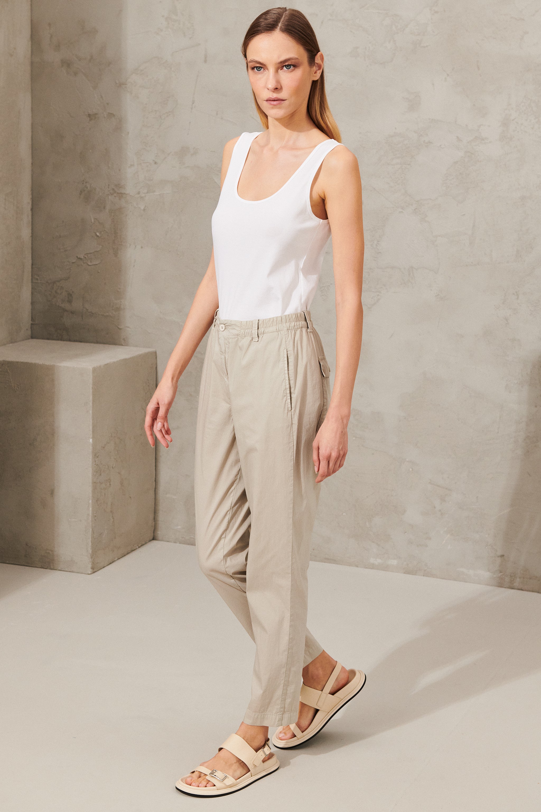 BUKSE I Regular FIT AV STRETCH-BOMULL MED ELASTISK LINNING | TRENDY COMFY BUKSER MED HØY MIJE