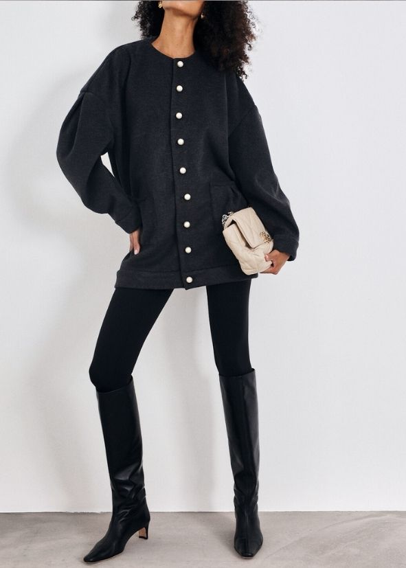 Corrine Pearl Button Cardigan Coat | Charcoal