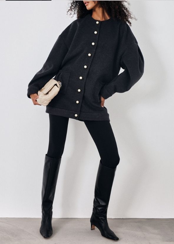 Corrine Pearl Button Cardigan Coat | Charcoal