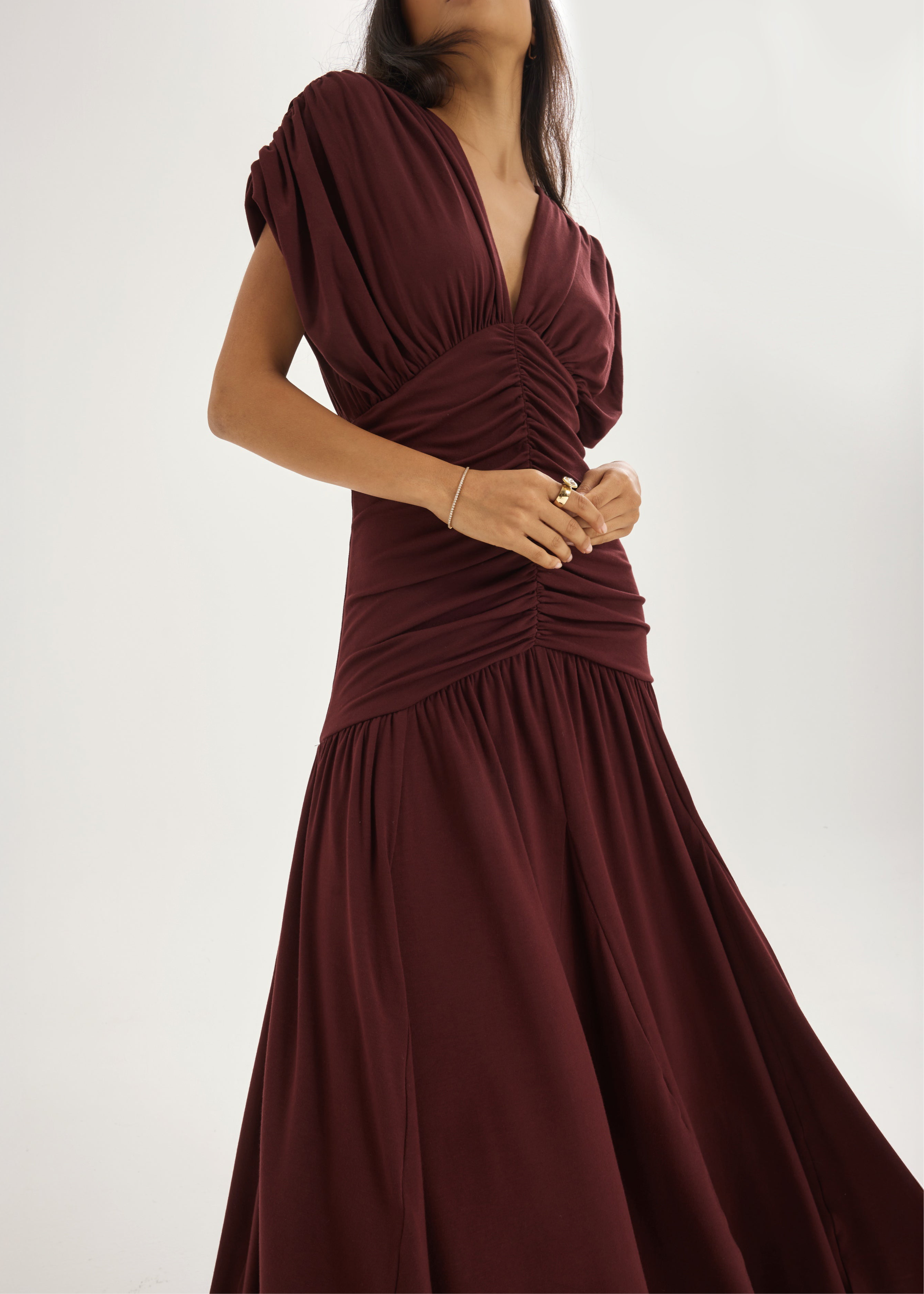 Alaina Drapert Paneldrøm Kjole | Merlot