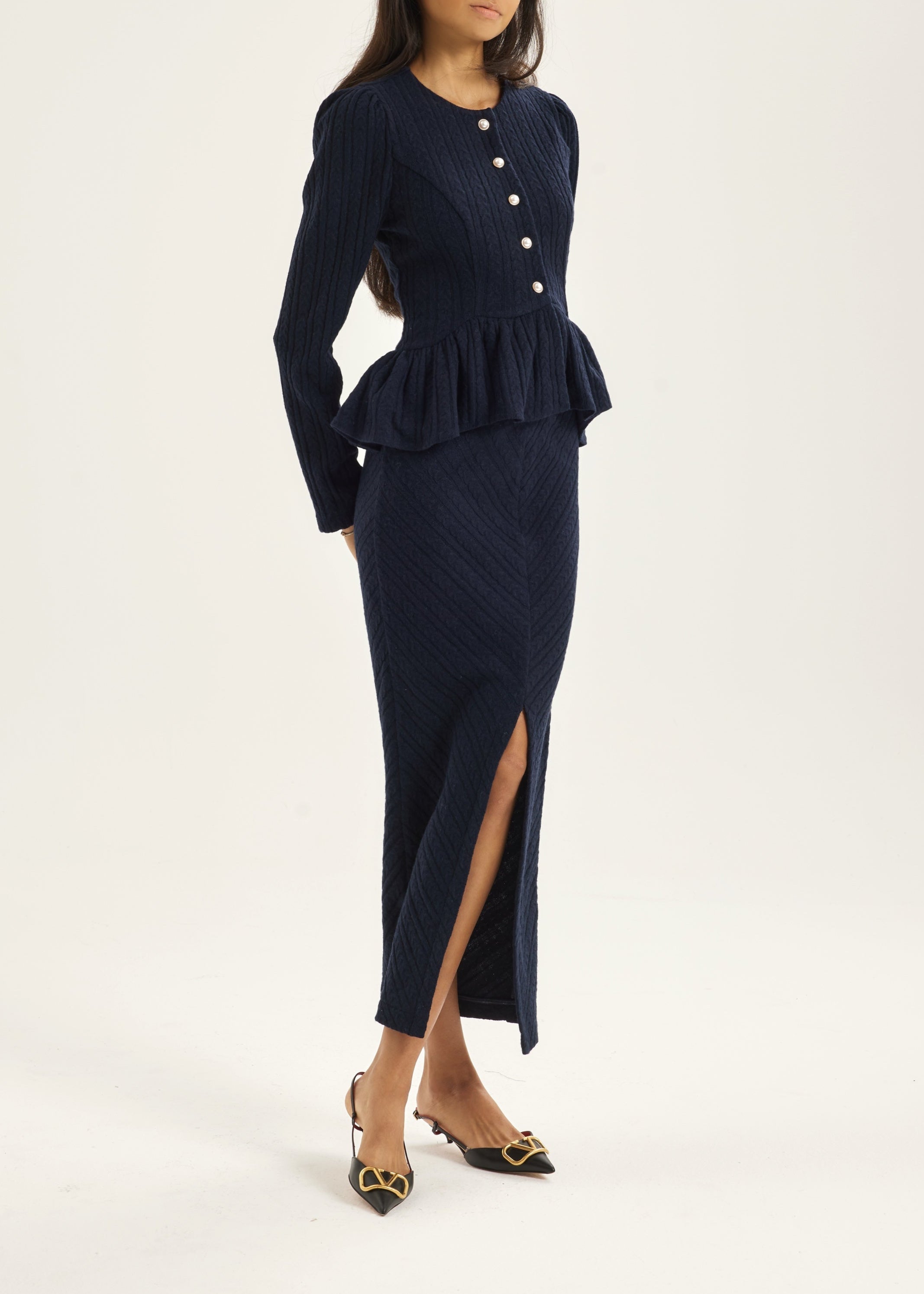 Daria Cable Knit Pencil Skirt | Navy