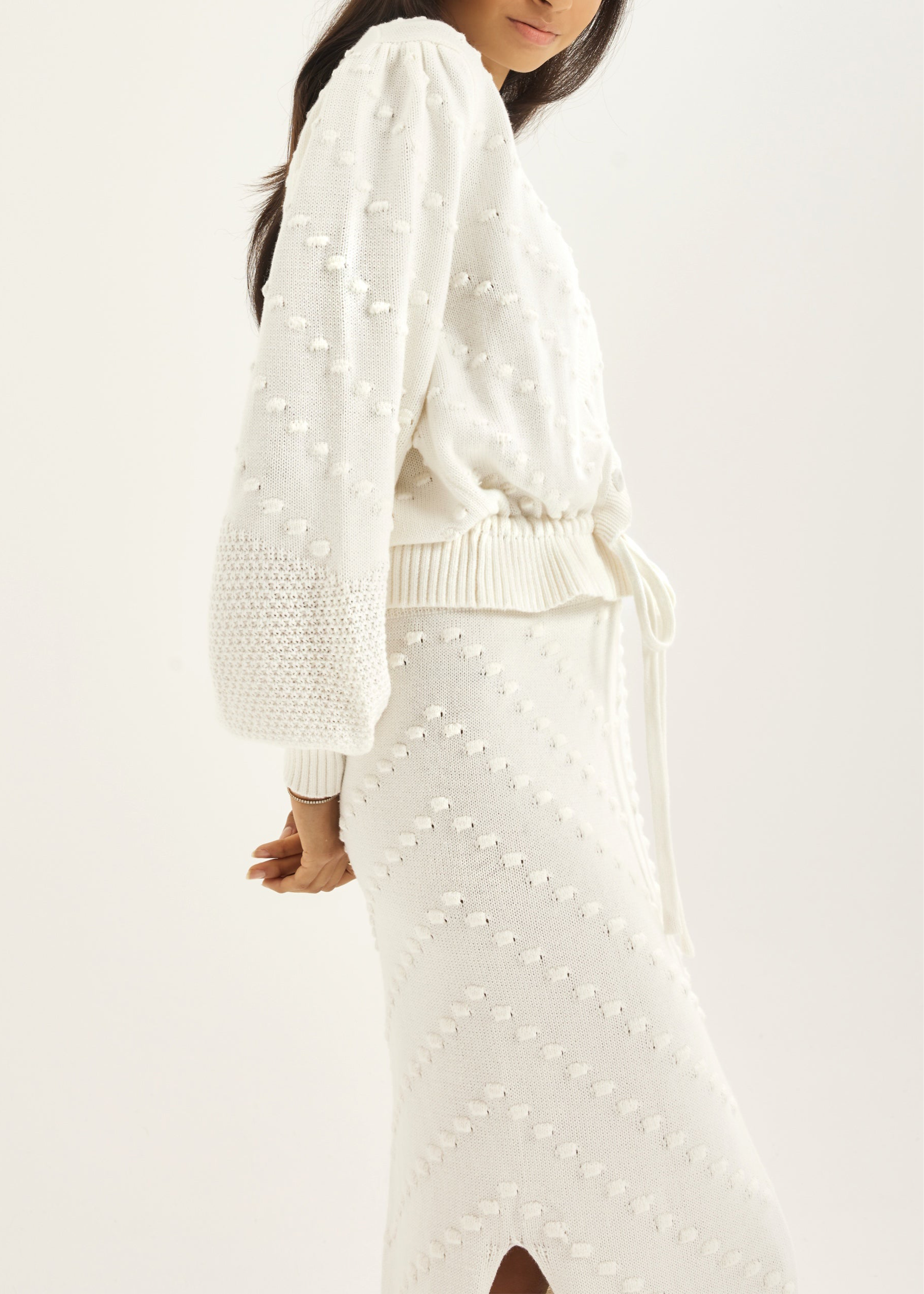 Freya Textured Cotton Cardigan | Ivory