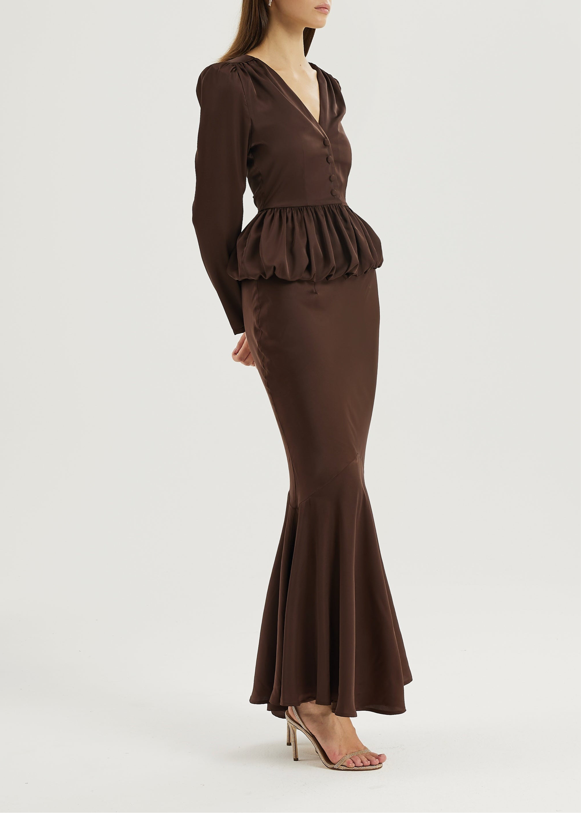 Bianca Bias Cut Peplum Elegance Skirt | Cocoa