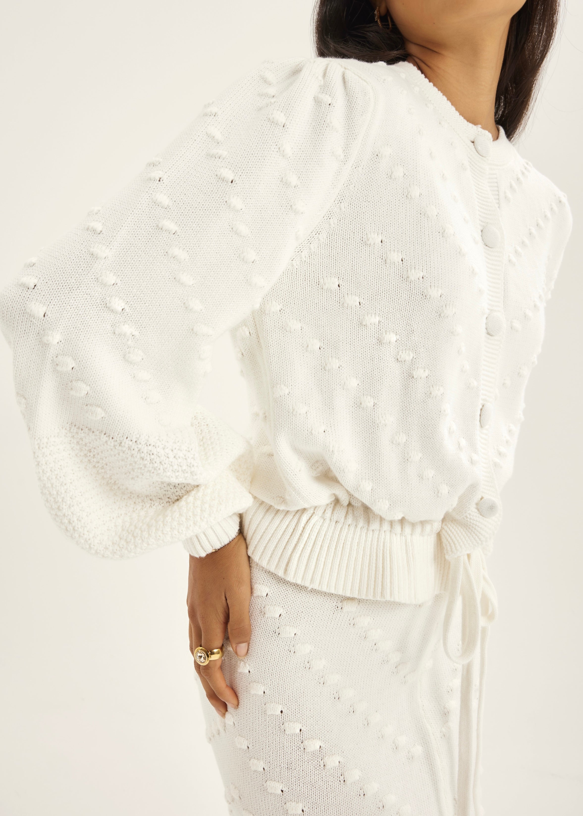 Freya Textured Cotton Cardigan | Ivory