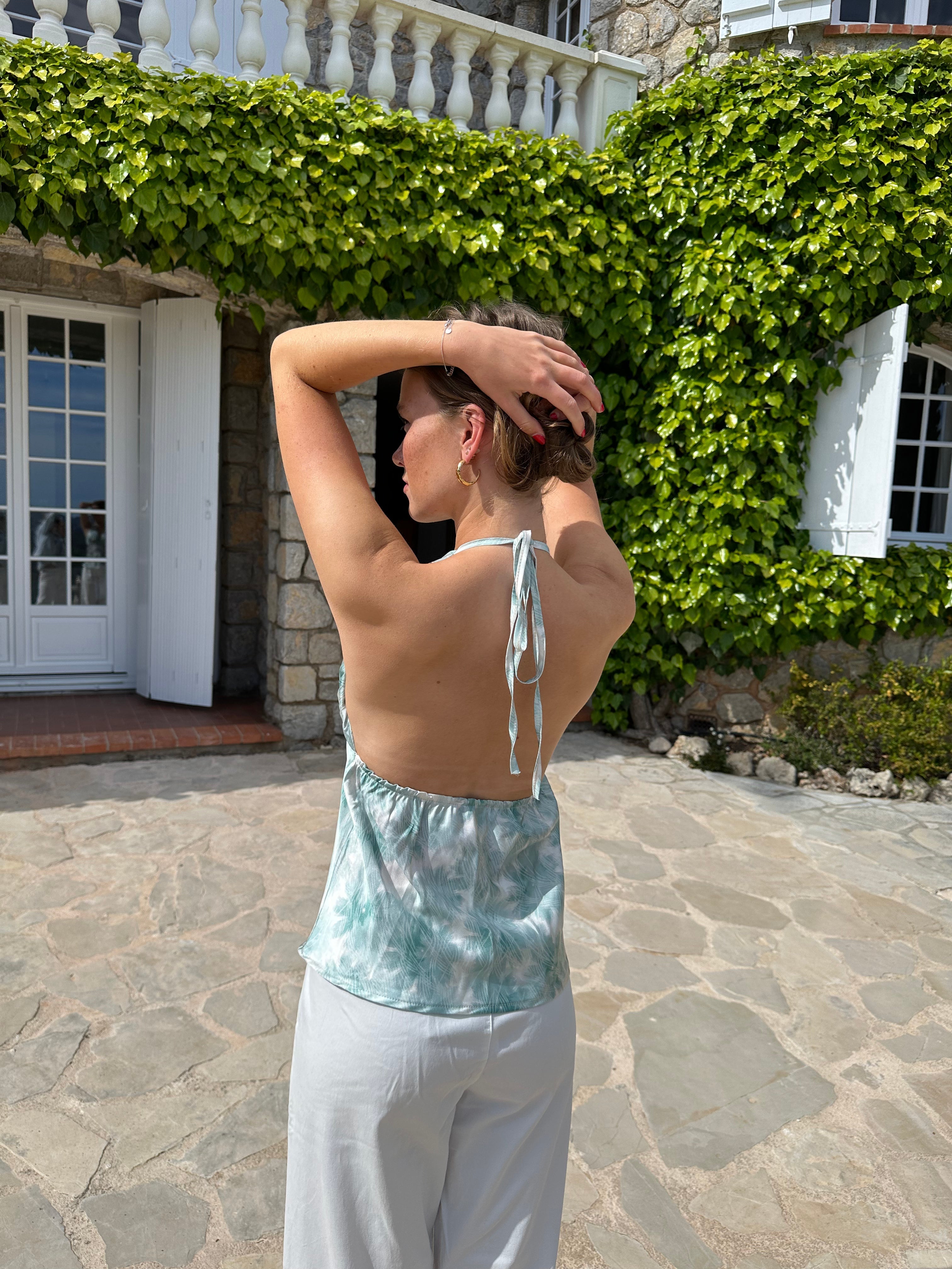 Alexandrine satin top - Turquoise