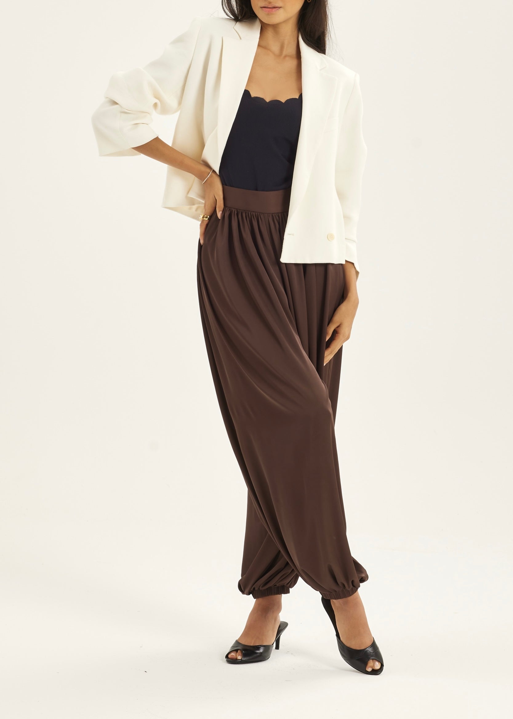 Karlie Satin Balloon Pants | Espresso