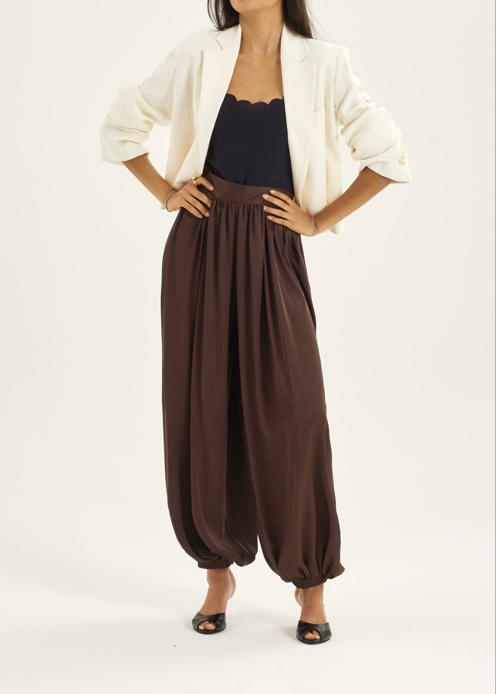 Karlie Satin Balloon Pants | Espresso