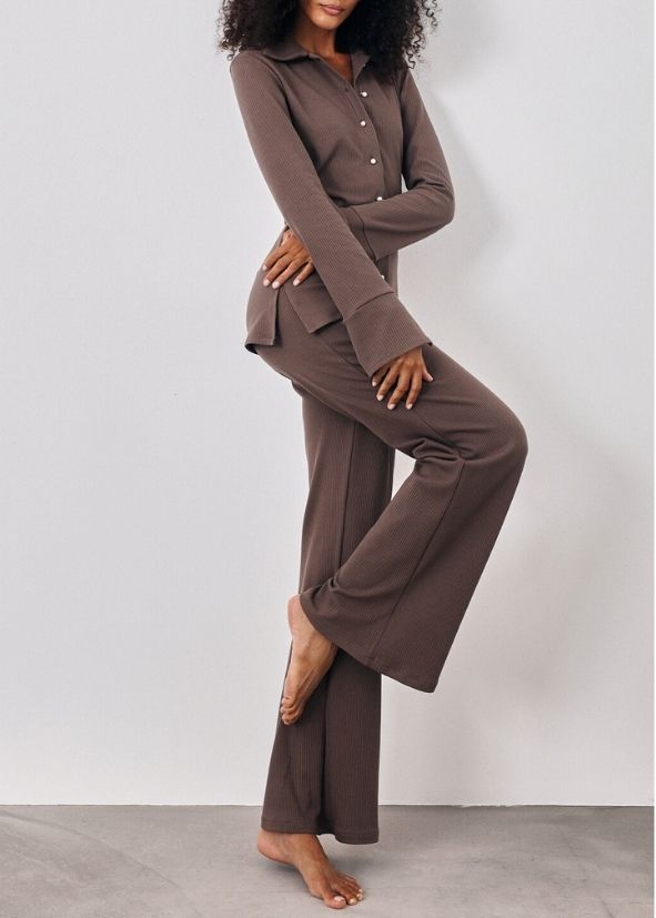 Lena Ribbed Lounge Shirt | Taupe