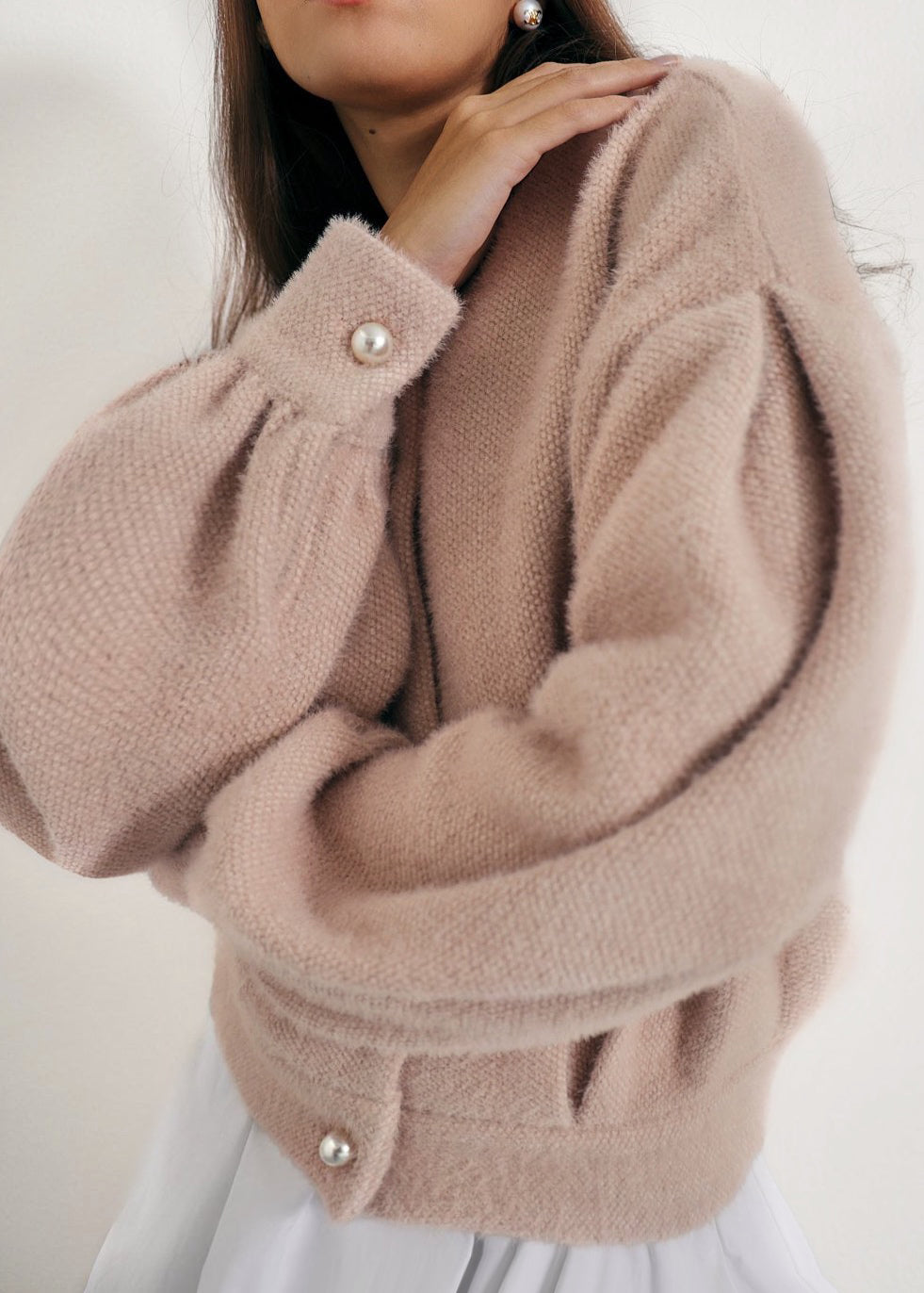 Matilde Pearl Button Soft Knit Cardigan | Cafe Au Lait