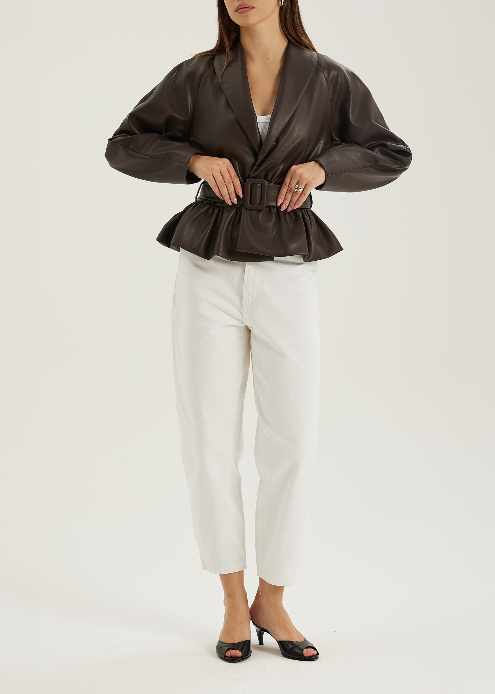 Renee Peplum Belted Jacket | Dark Brown