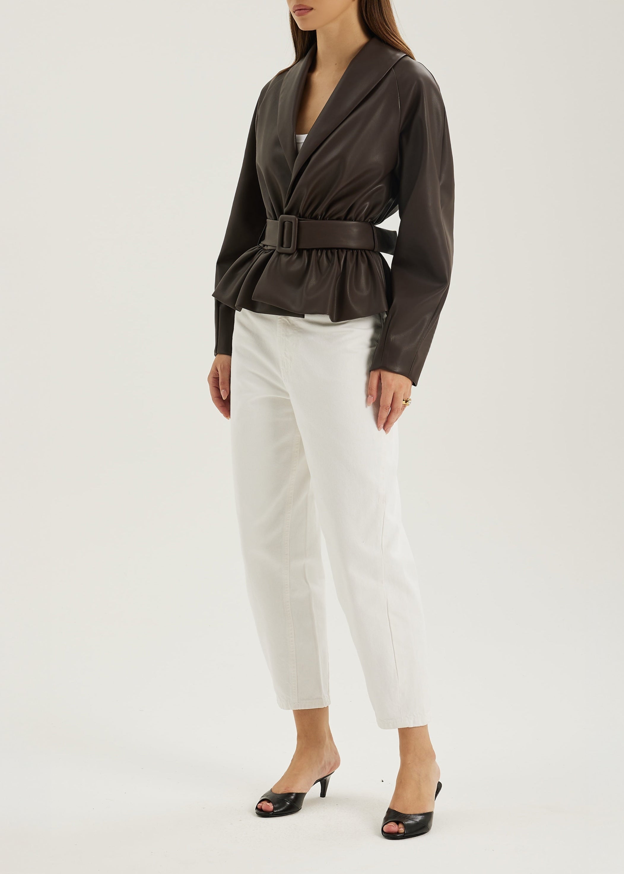 Renee Peplum Belted Jacket | Dark Brown