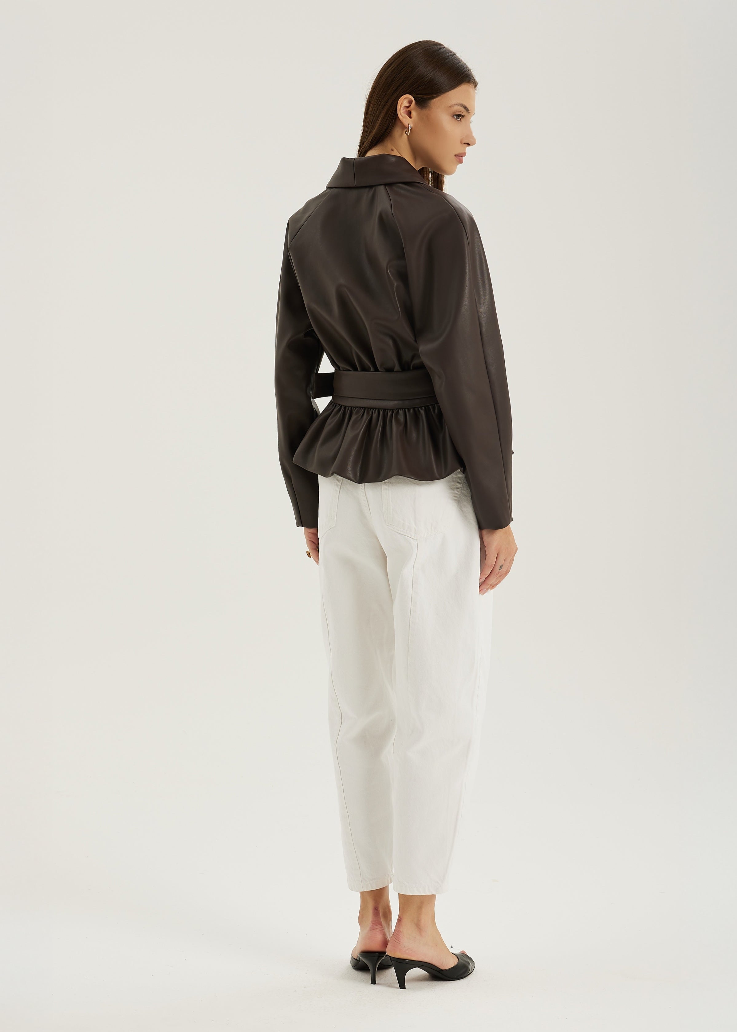 Renee Peplum Belted Jacket | Dark Brown