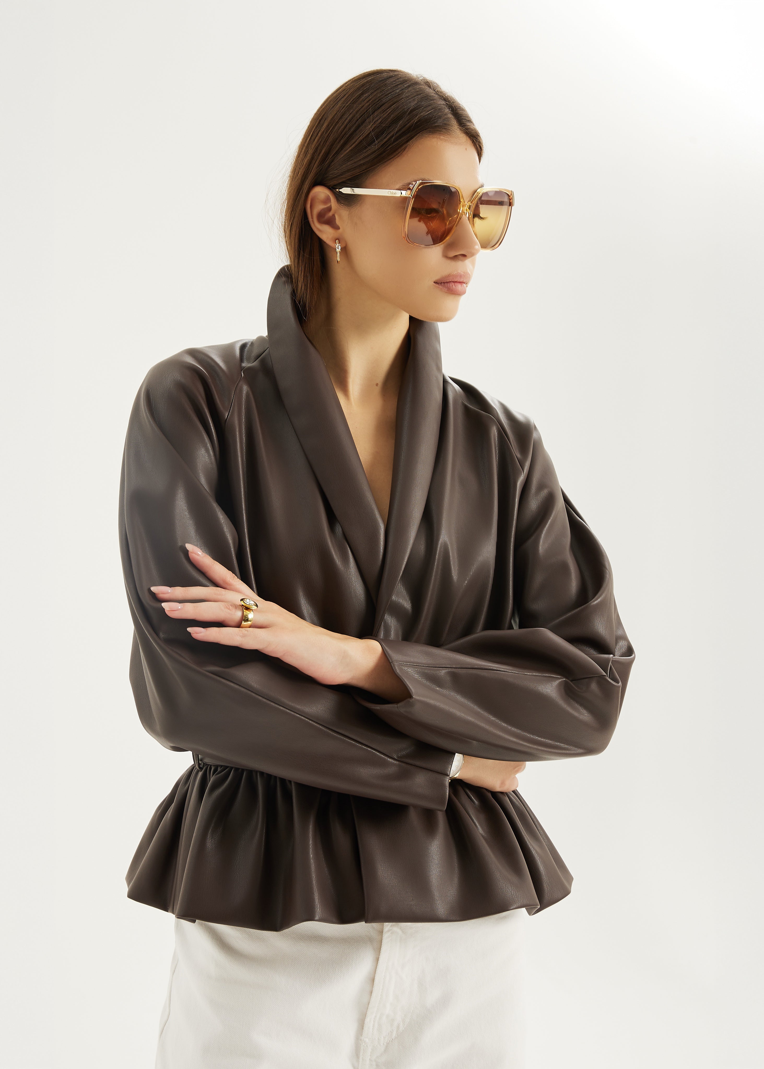 Renee Peplum Belted Jacket | Dark Brown