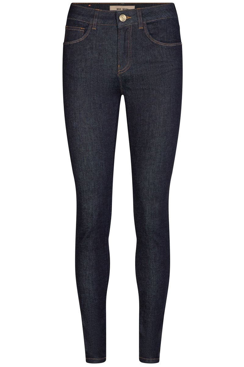 Alli Cover Jeans | Dark Blue | Højttaljet slim fit jeans fra Mos Mosh